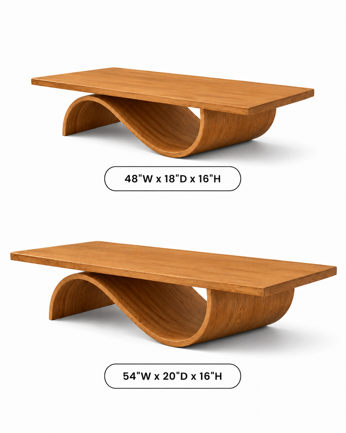 Curvilinear Wave Solid Wood Coffee Table For Living Room