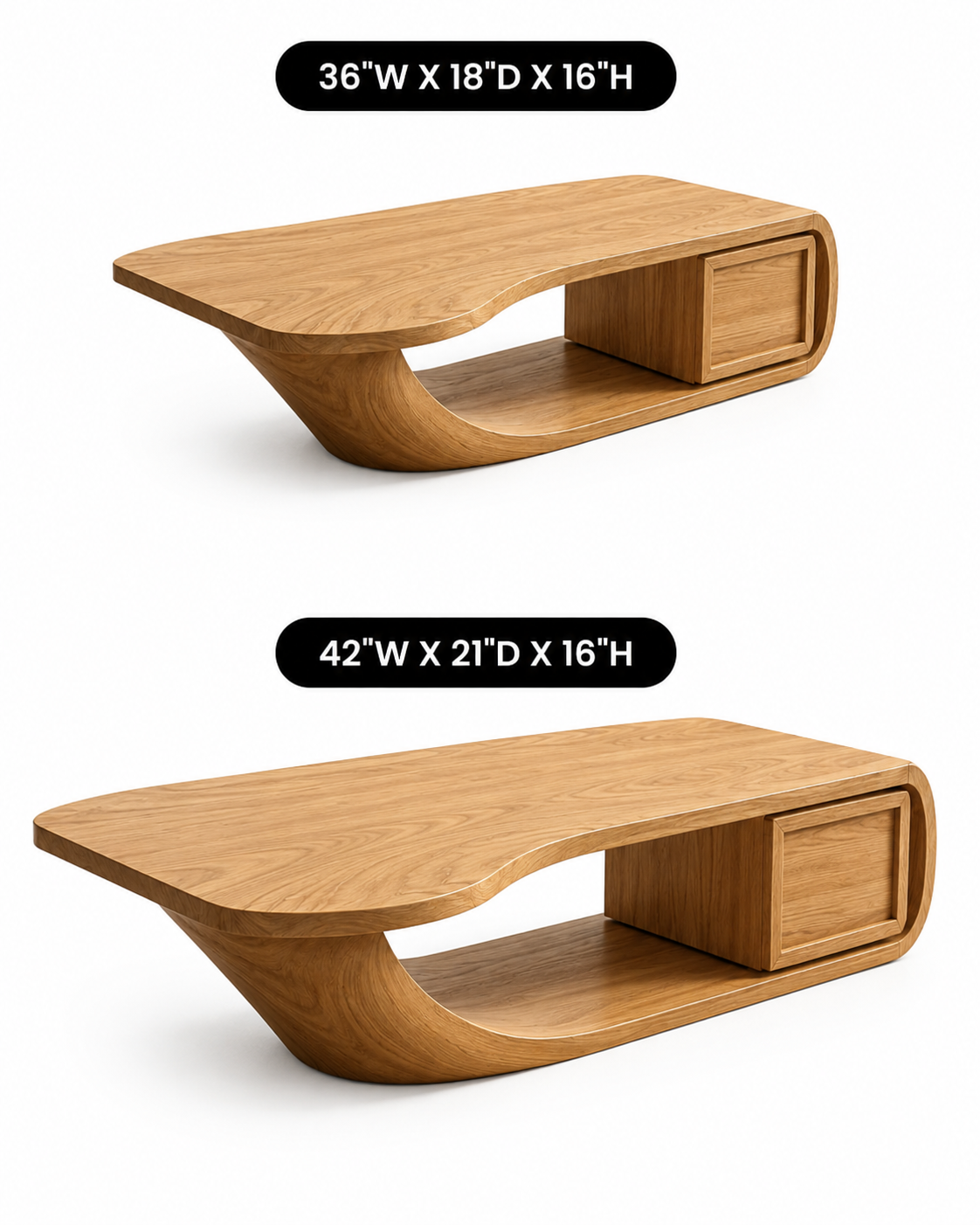 Sculptural Open Loop Solid Wood Coffee Table For Living Room