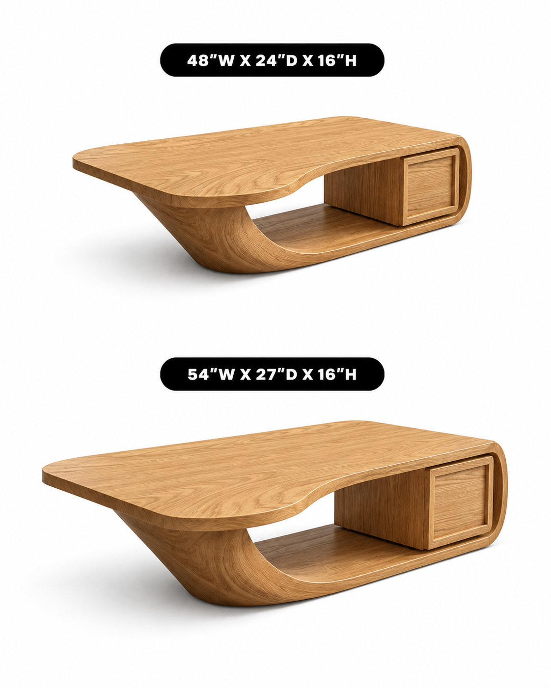 Sculptural Open Loop Solid Wood Coffee Table For Living Room