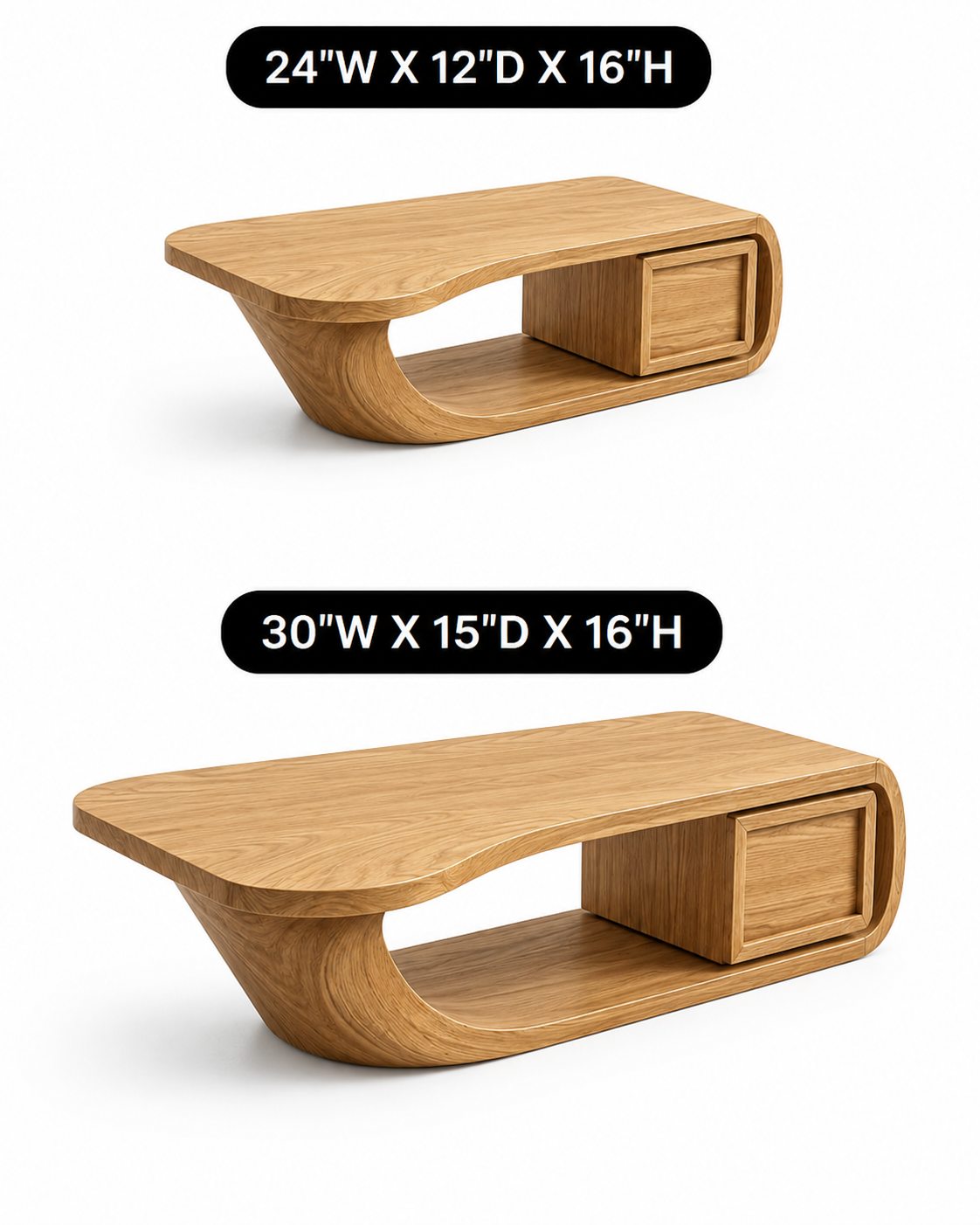 Sculptural Open Loop Solid Wood Coffee Table For Living Room