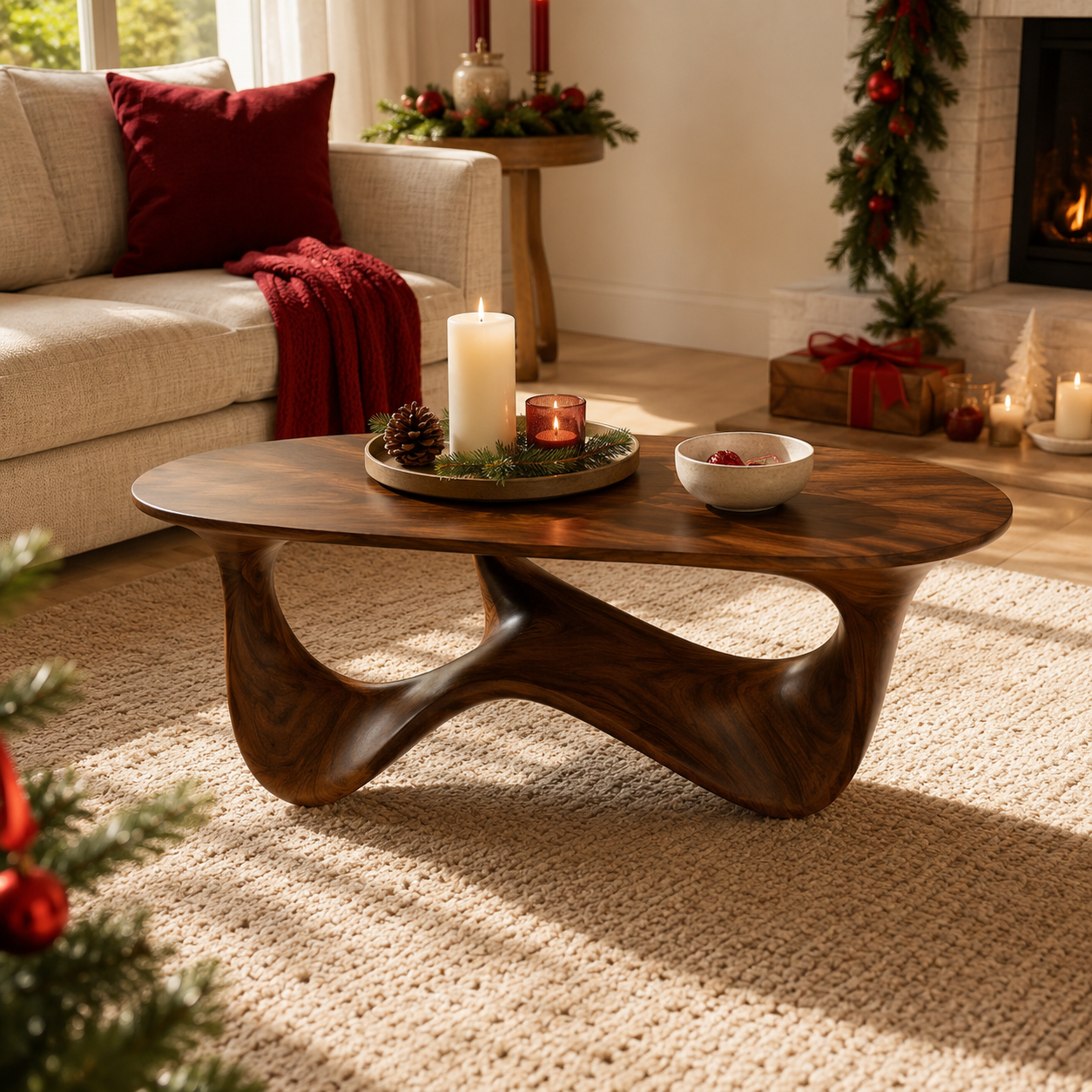 Elara Fluid Base Solid Wood Coffee Table For Living Room