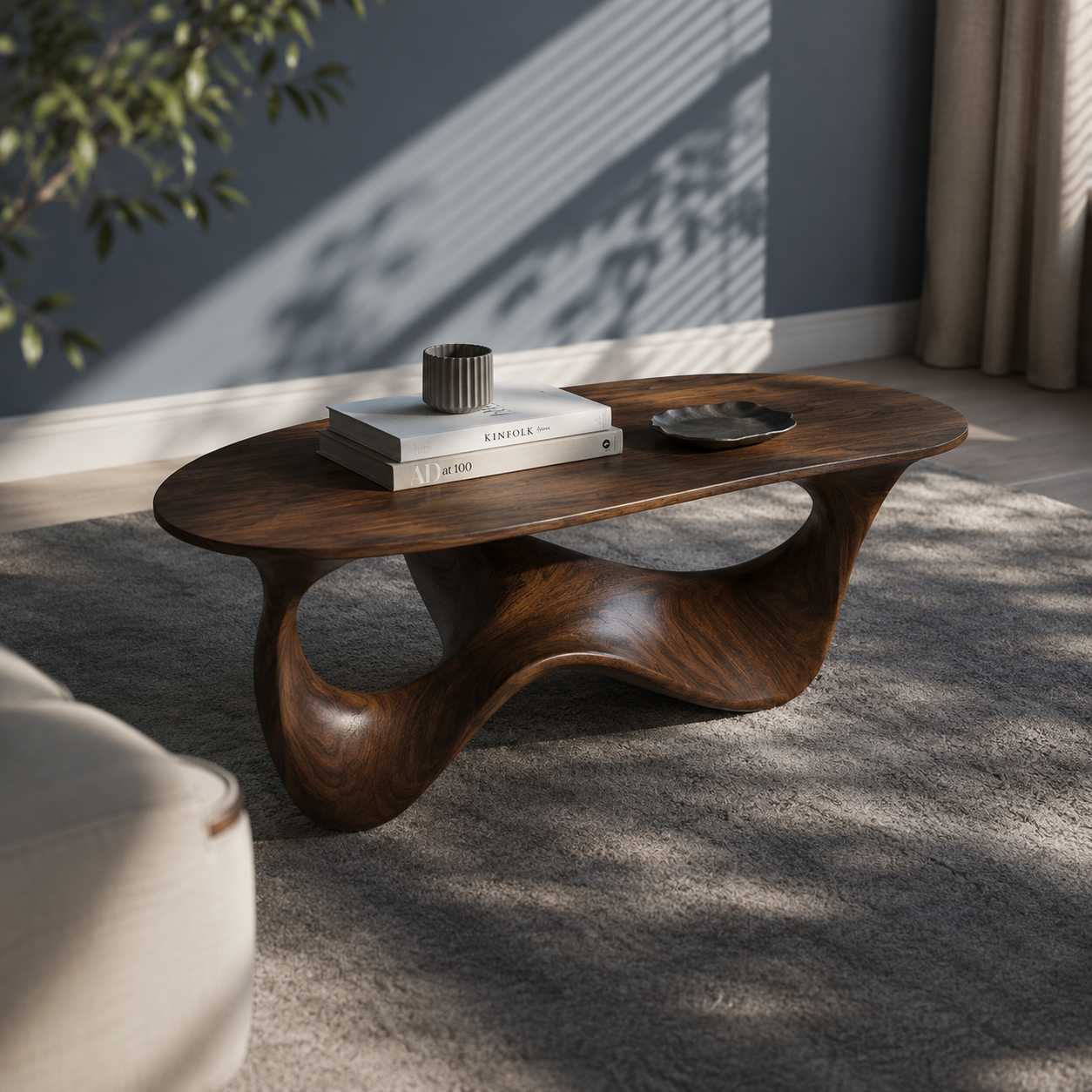 Elara Fluid Base Solid Wood Coffee Table For Living Room