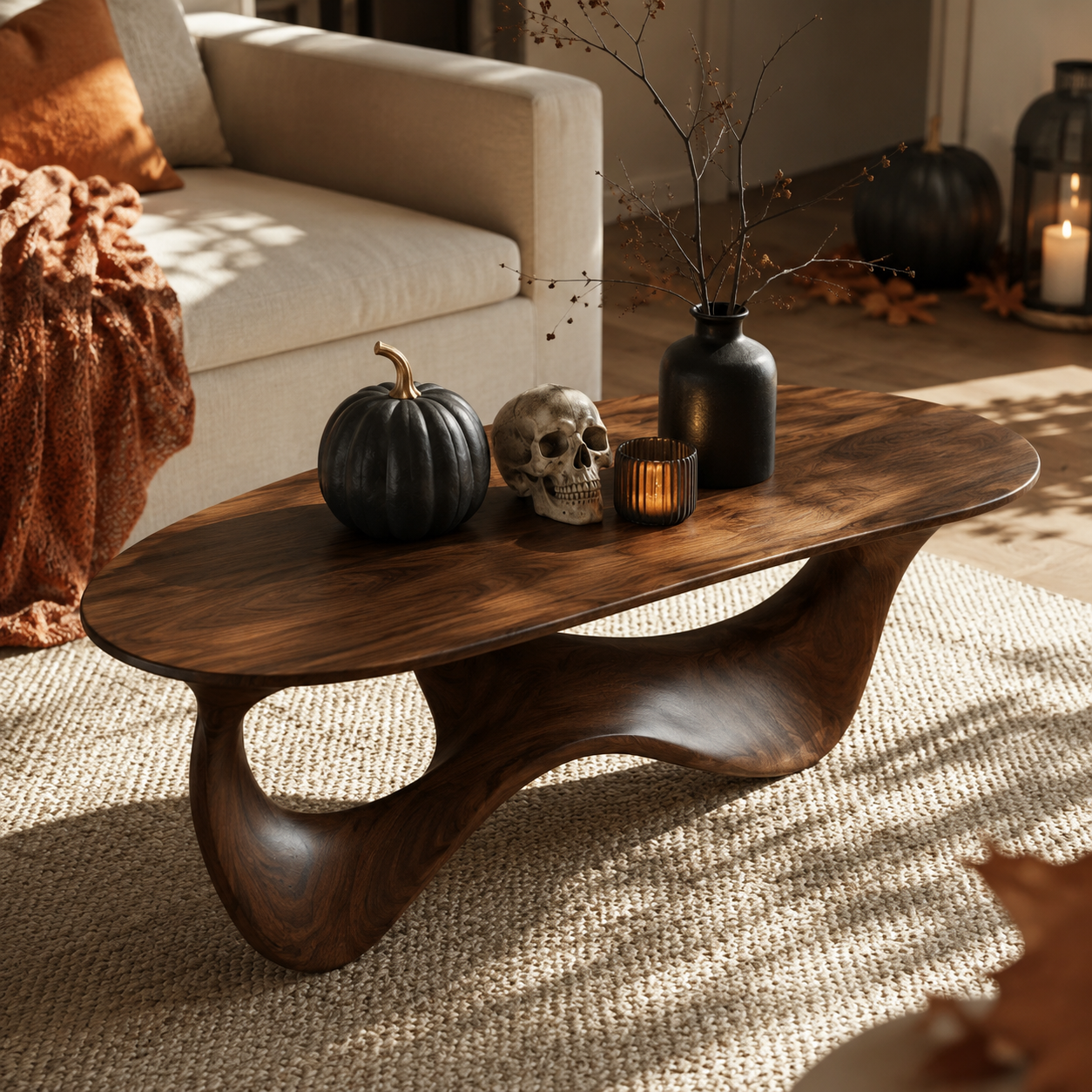 Elara Fluid Base Solid Wood Coffee Table For Living Room
