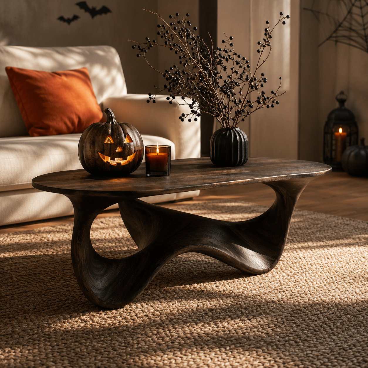 Elara Fluid Base Solid Wood Coffee Table For Living Room