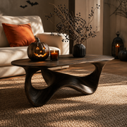 Elara Fluid Base Solid Wood Coffee Table For Living Room