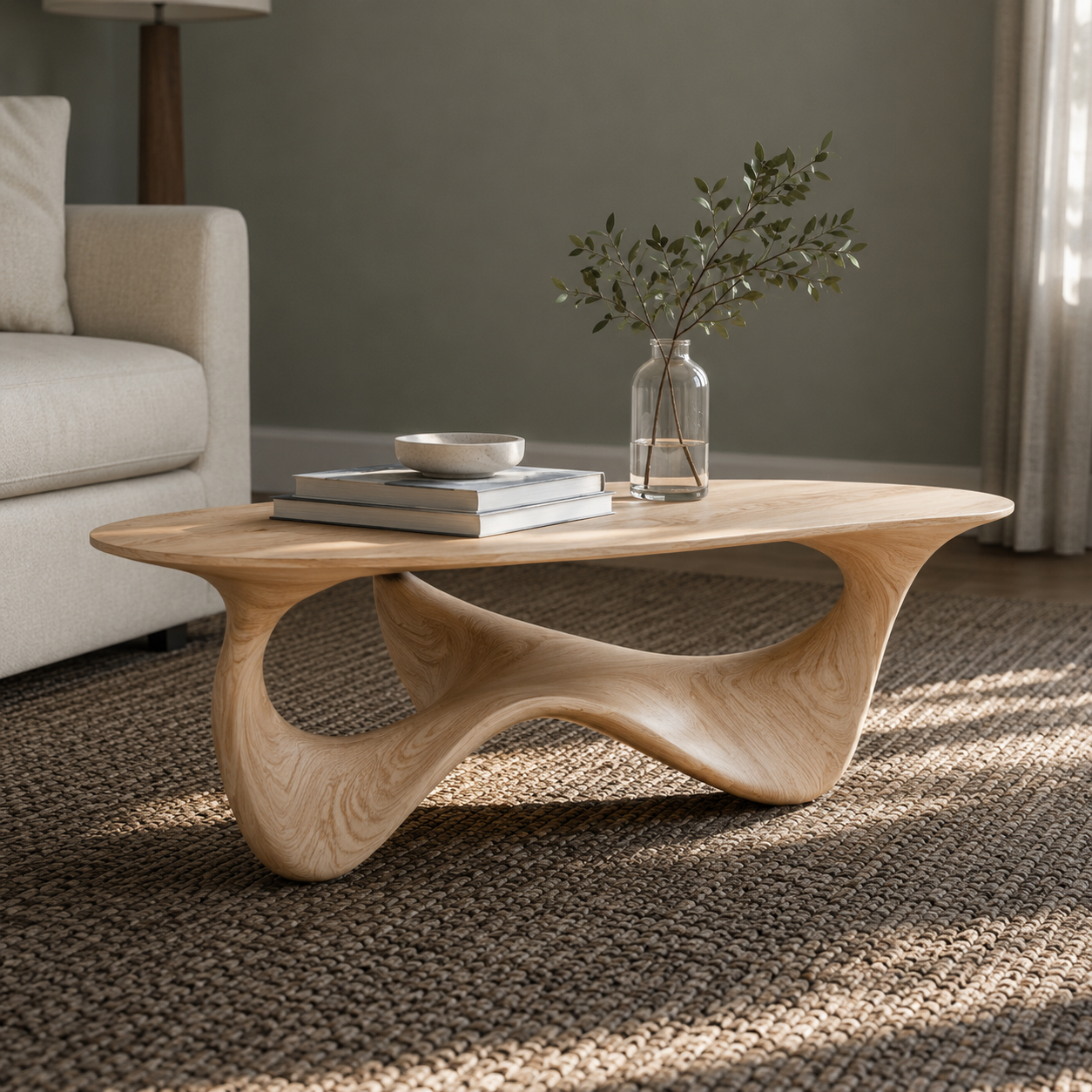 Elara Fluid Base Solid Wood Coffee Table For Living Room