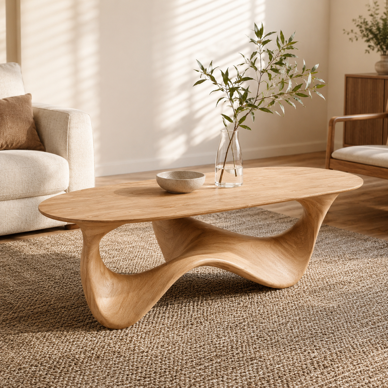 Elara Fluid Base Solid Wood Coffee Table For Living Room