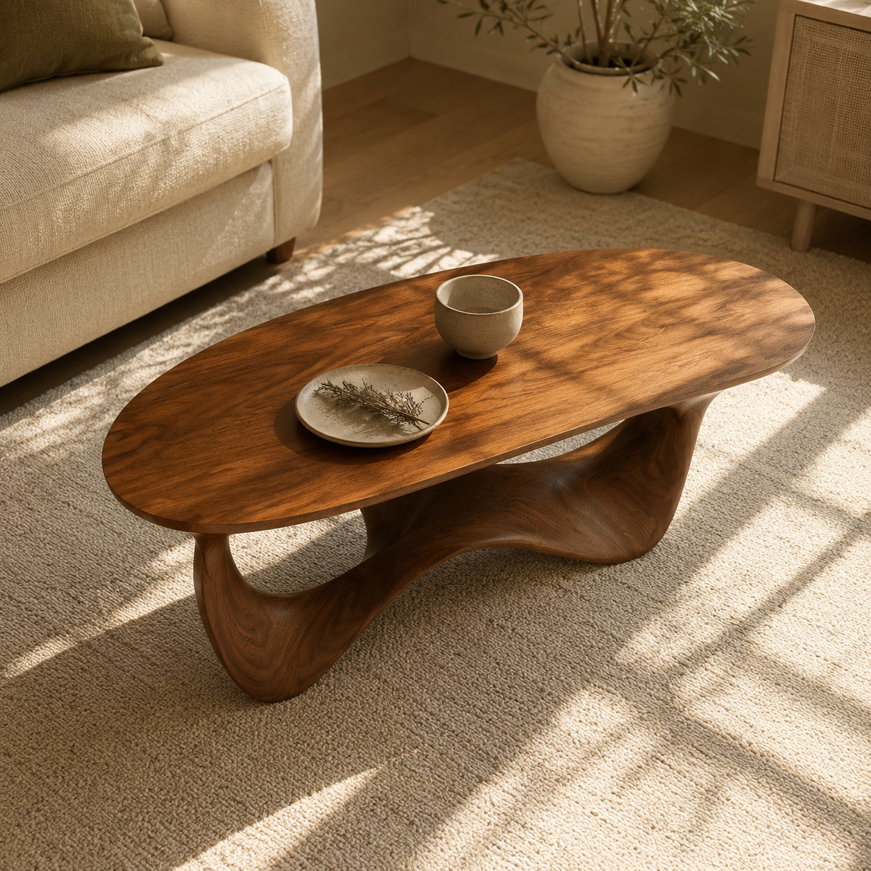 Elara Fluid Base Solid Wood Coffee Table For Living Room