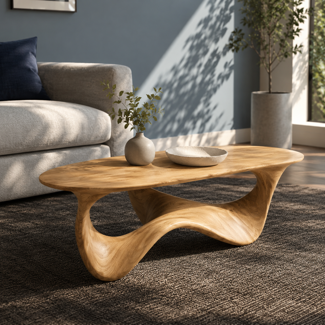 Elara Fluid Base Solid Wood Coffee Table For Living Room