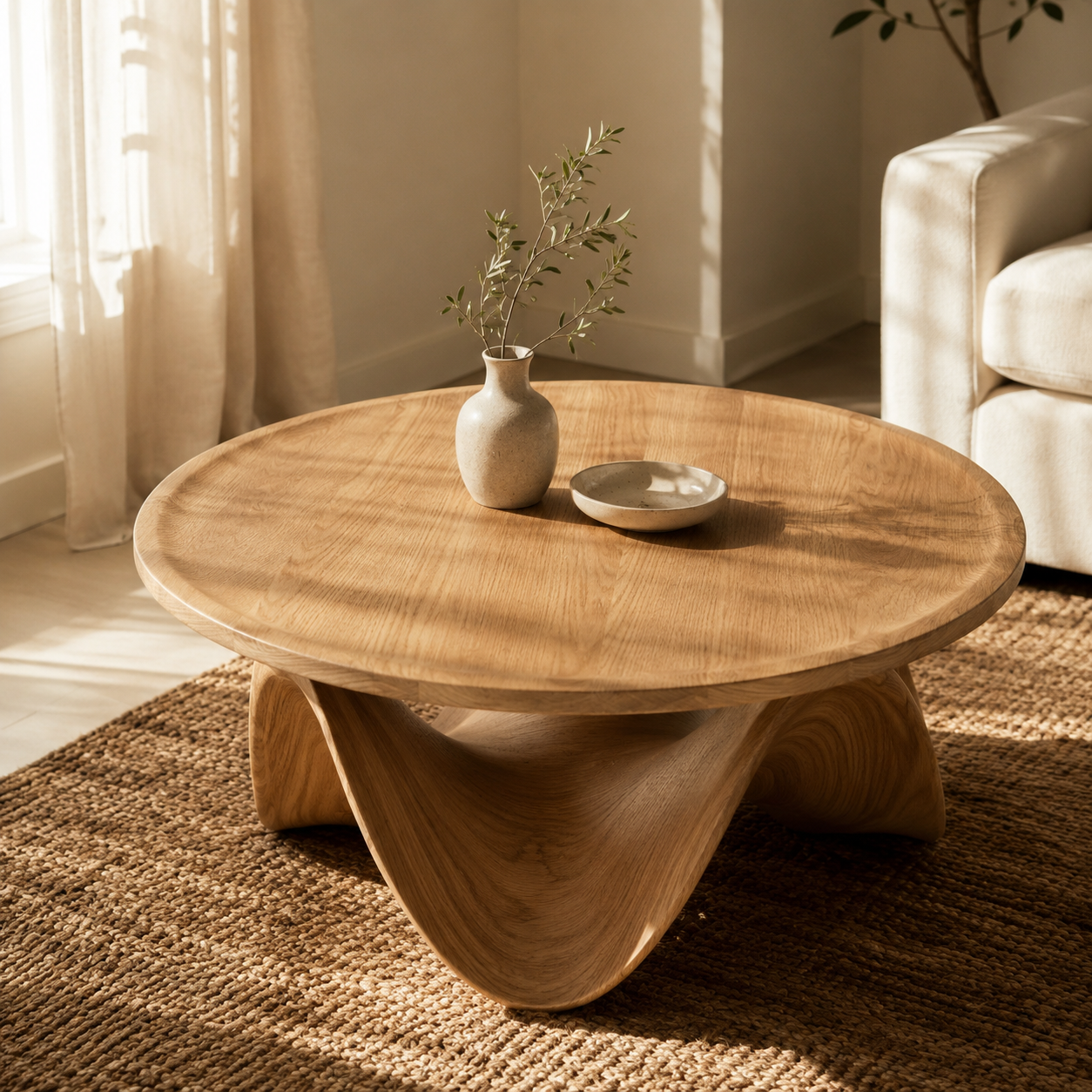 Ondara Fluid Base Solid Wood Coffee Table For Living Room
