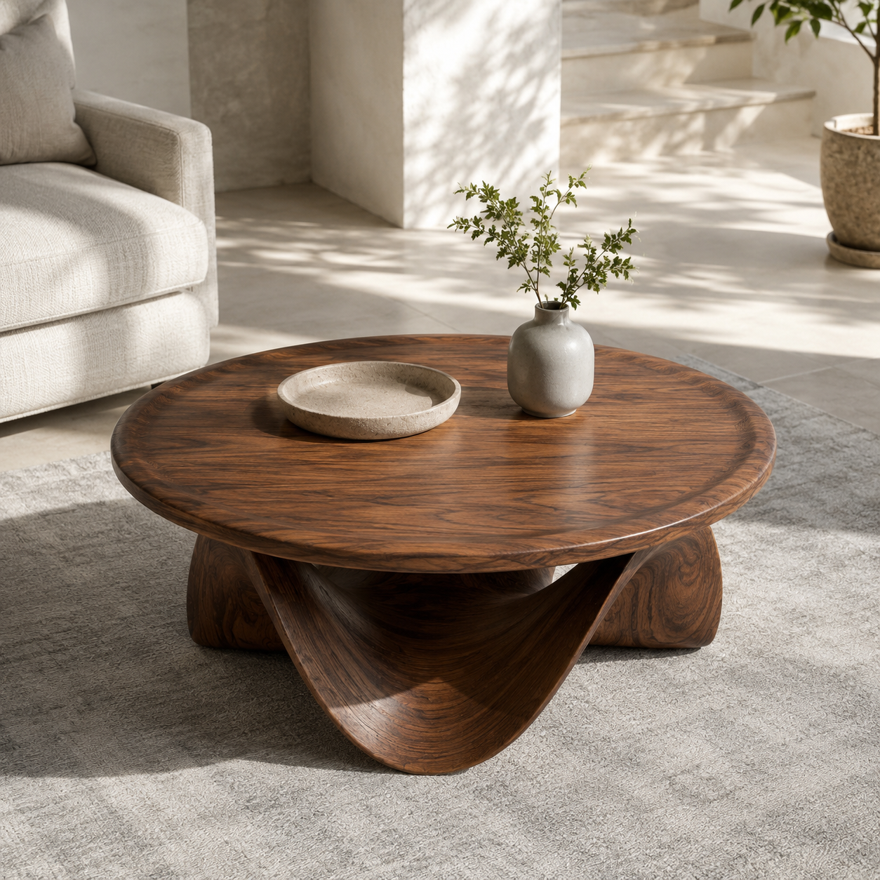 Ondara Fluid Base Solid Wood Coffee Table For Living Room