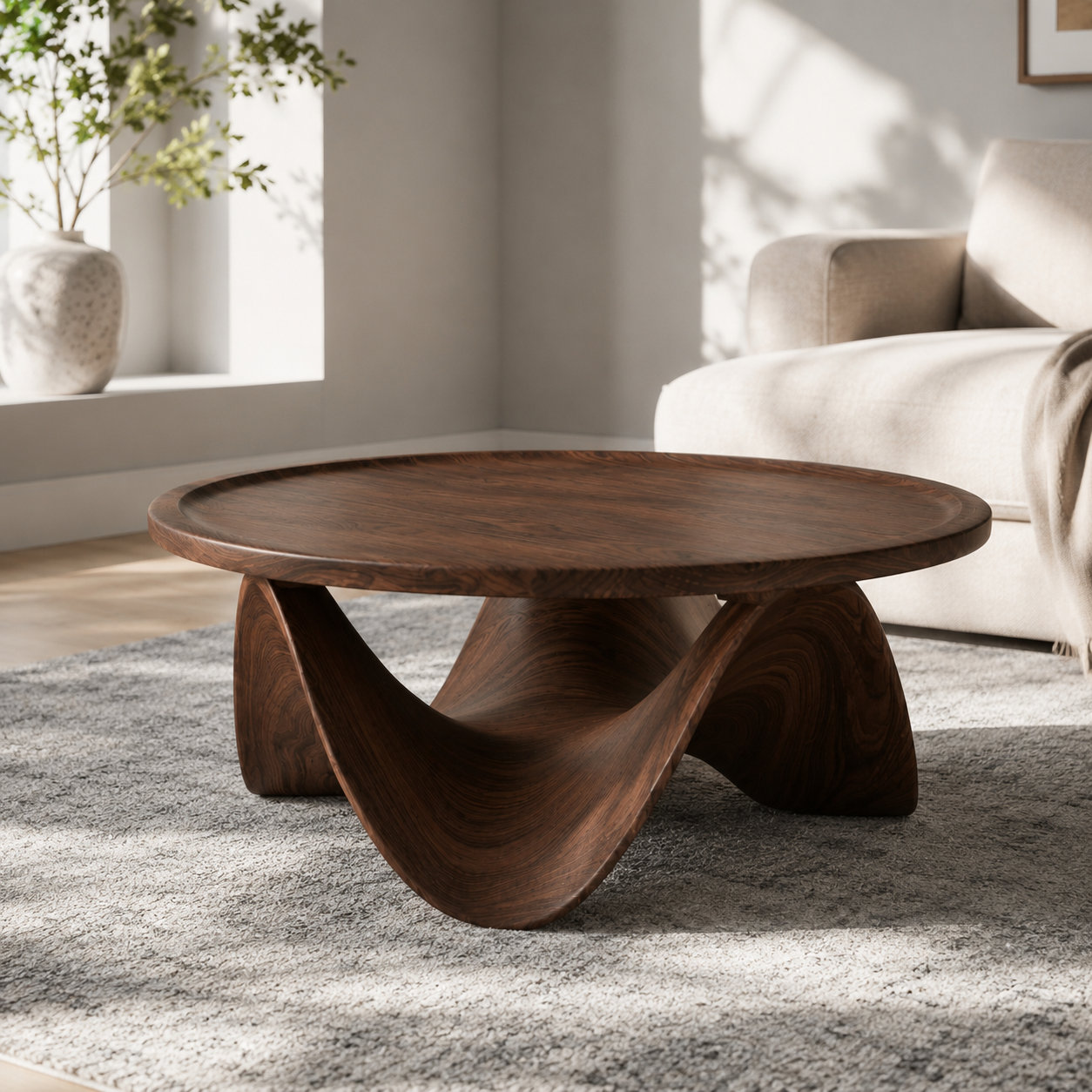 Ondara Fluid Base Solid Wood Coffee Table For Living Room
