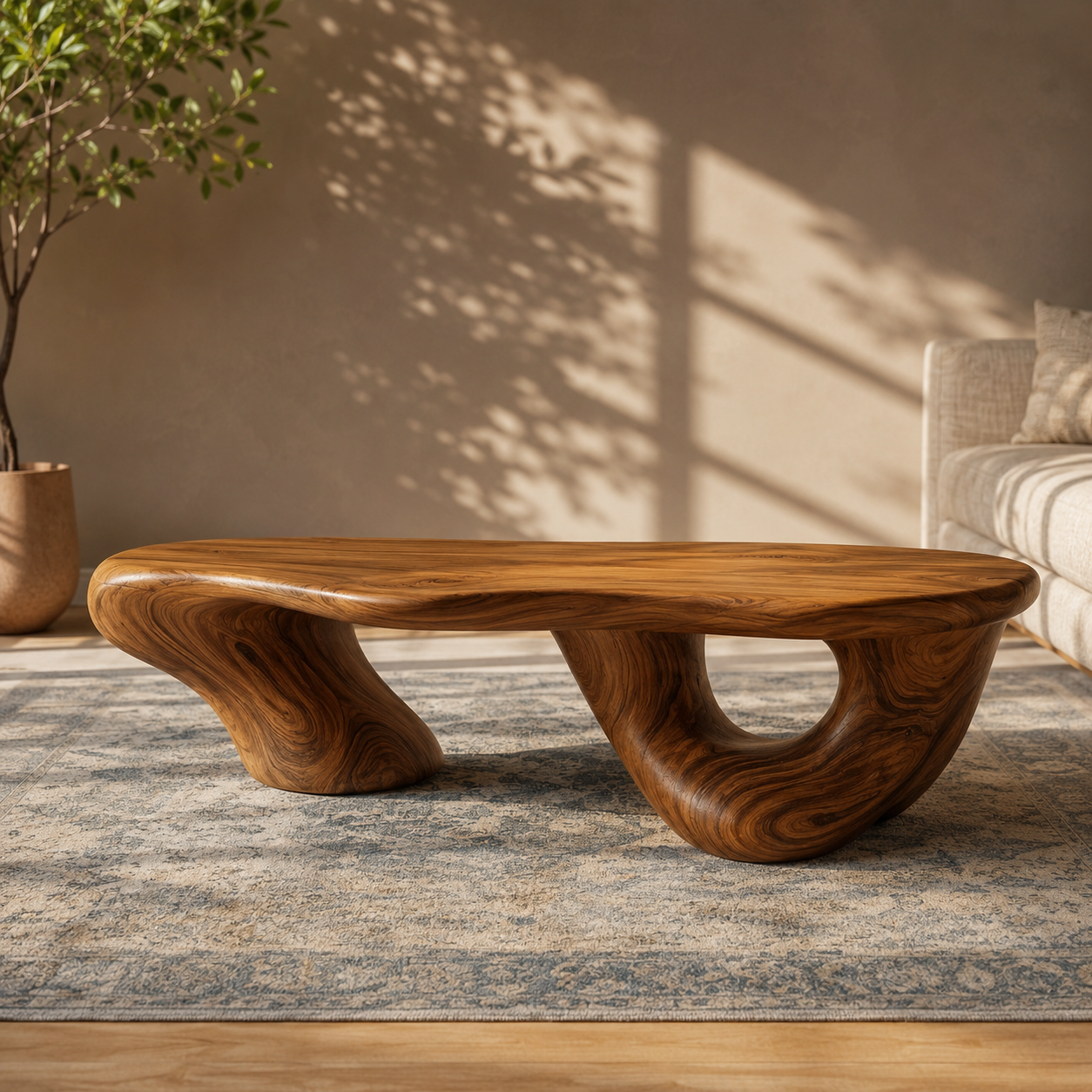 Kelvington Fluid Base Solid Wood Coffee Table For Living Room