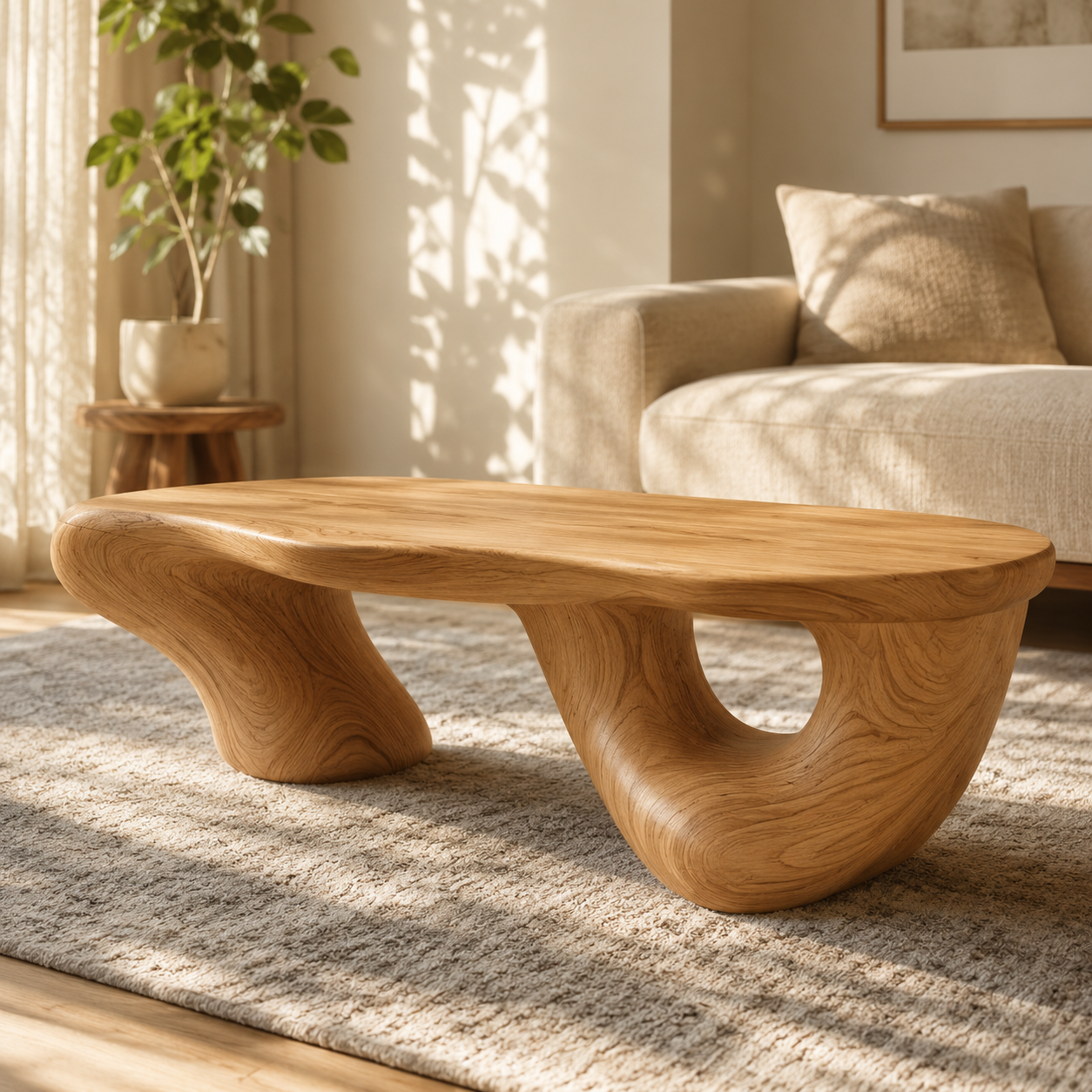 Kelvington Fluid Base Solid Wood Coffee Table For Living Room