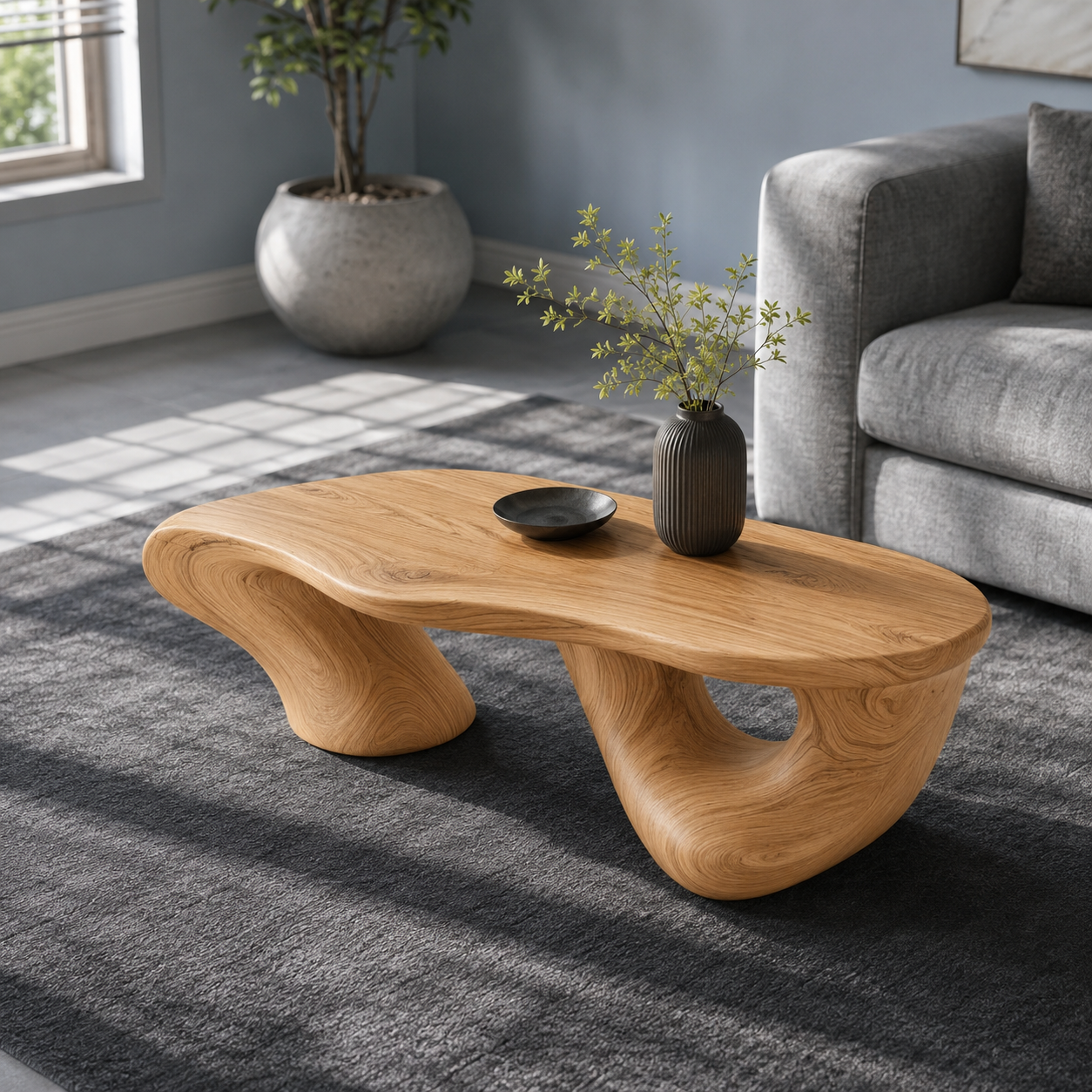 Kelvington Fluid Base Solid Wood Coffee Table For Living Room