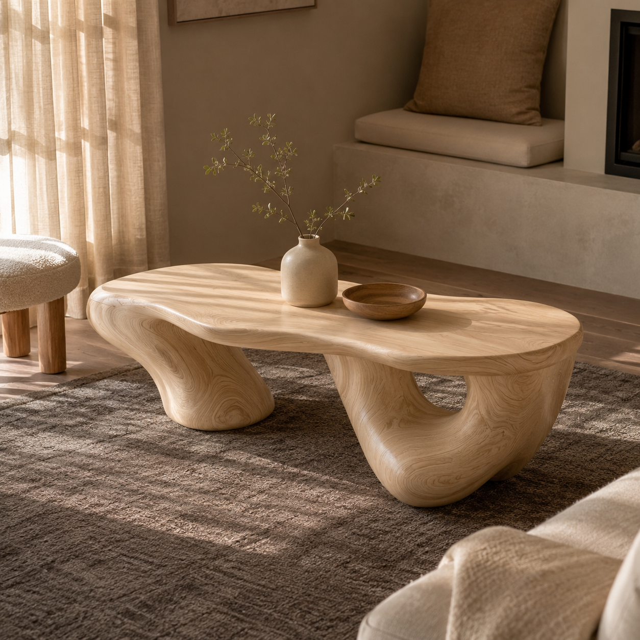 Kelvington Fluid Base Solid Wood Coffee Table For Living Room