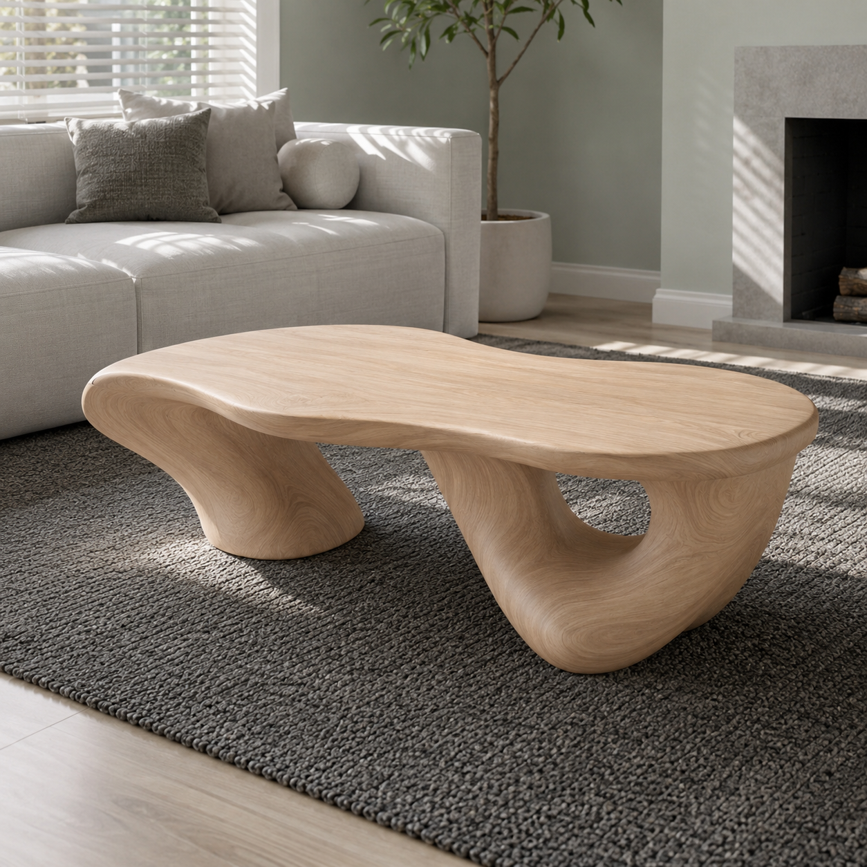 Kelvington Fluid Base Solid Wood Coffee Table For Living Room