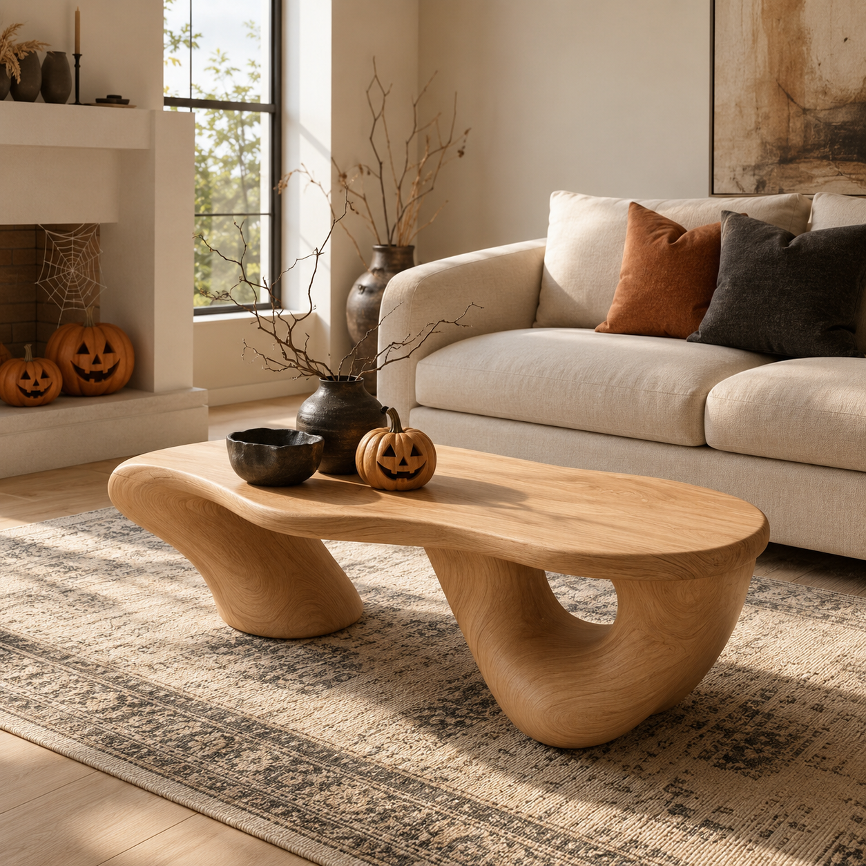 Kelvington Fluid Base Solid Wood Coffee Table For Living Room