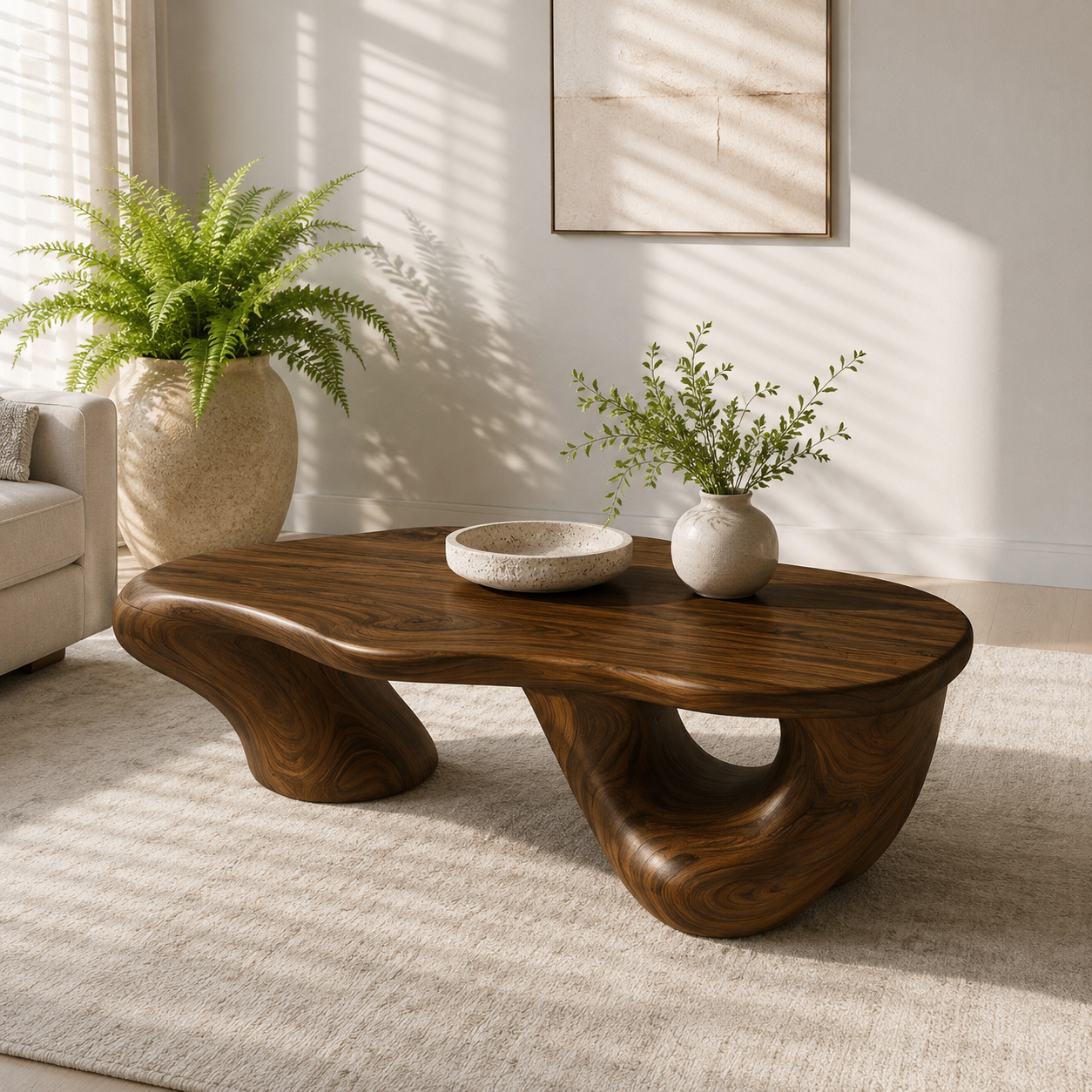 Kelvington Fluid Base Solid Wood Coffee Table For Living Room