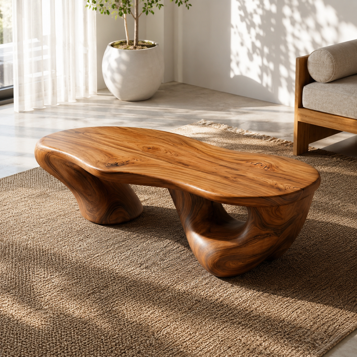 Kelvington Fluid Base Solid Wood Coffee Table For Living Room