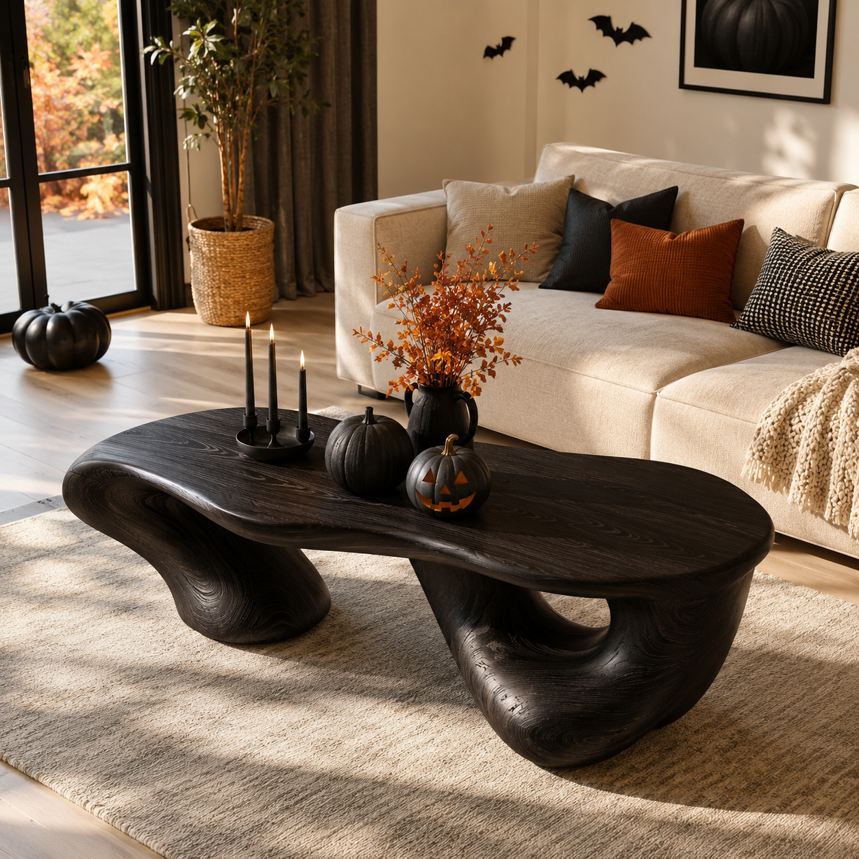 Kelvington Fluid Base Solid Wood Coffee Table For Living Room