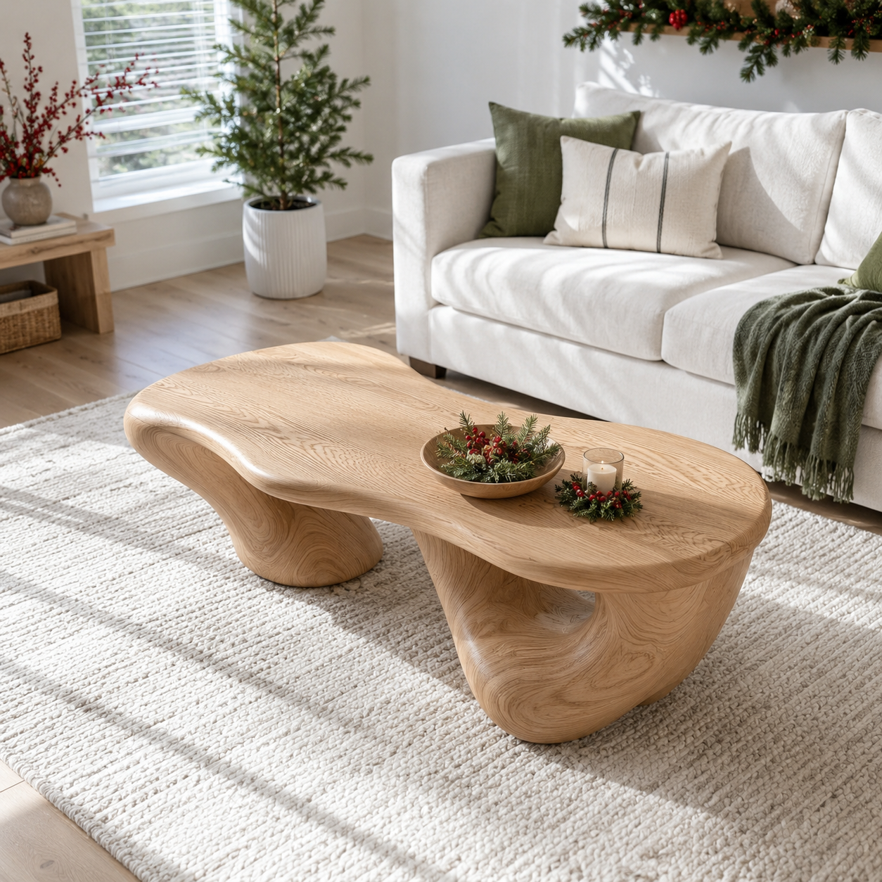 Kelvington Fluid Base Solid Wood Coffee Table For Living Room