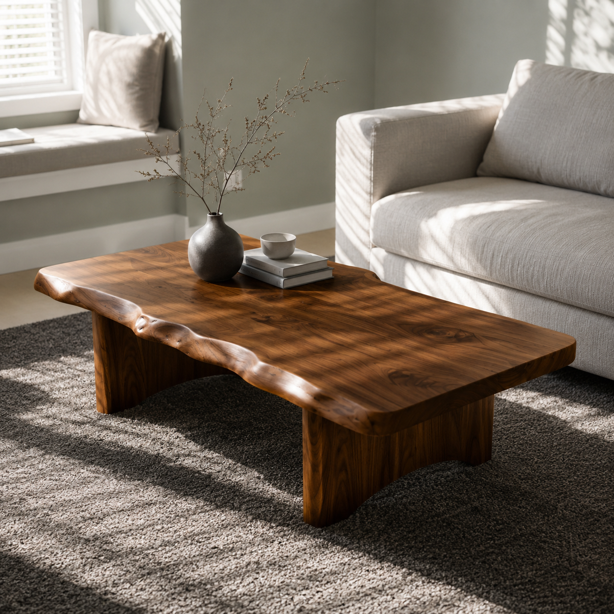 Ondule Slab Live Edge Solid Wood Coffee Table For Living Room