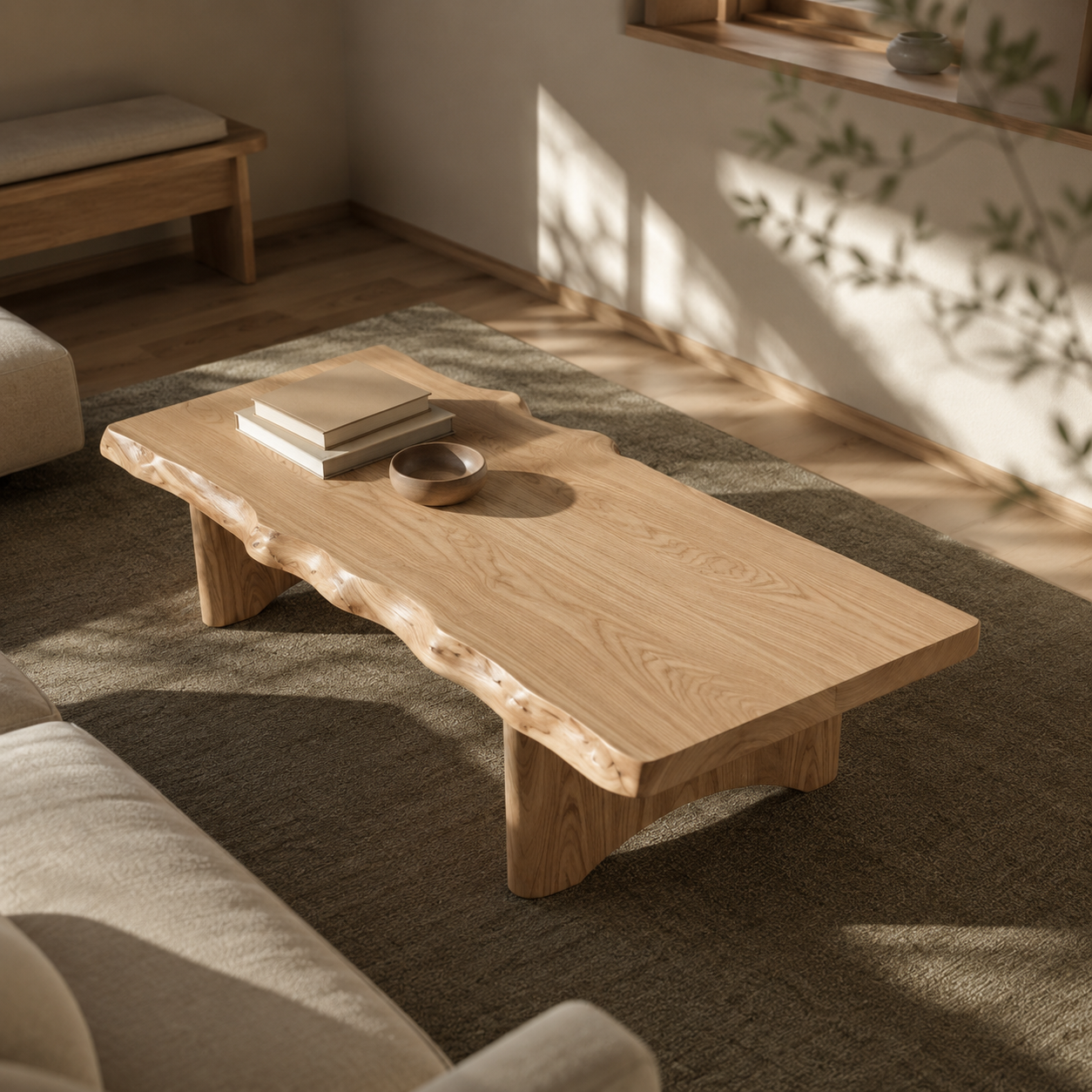 Ondule Slab Live Edge Solid Wood Coffee Table For Living Room