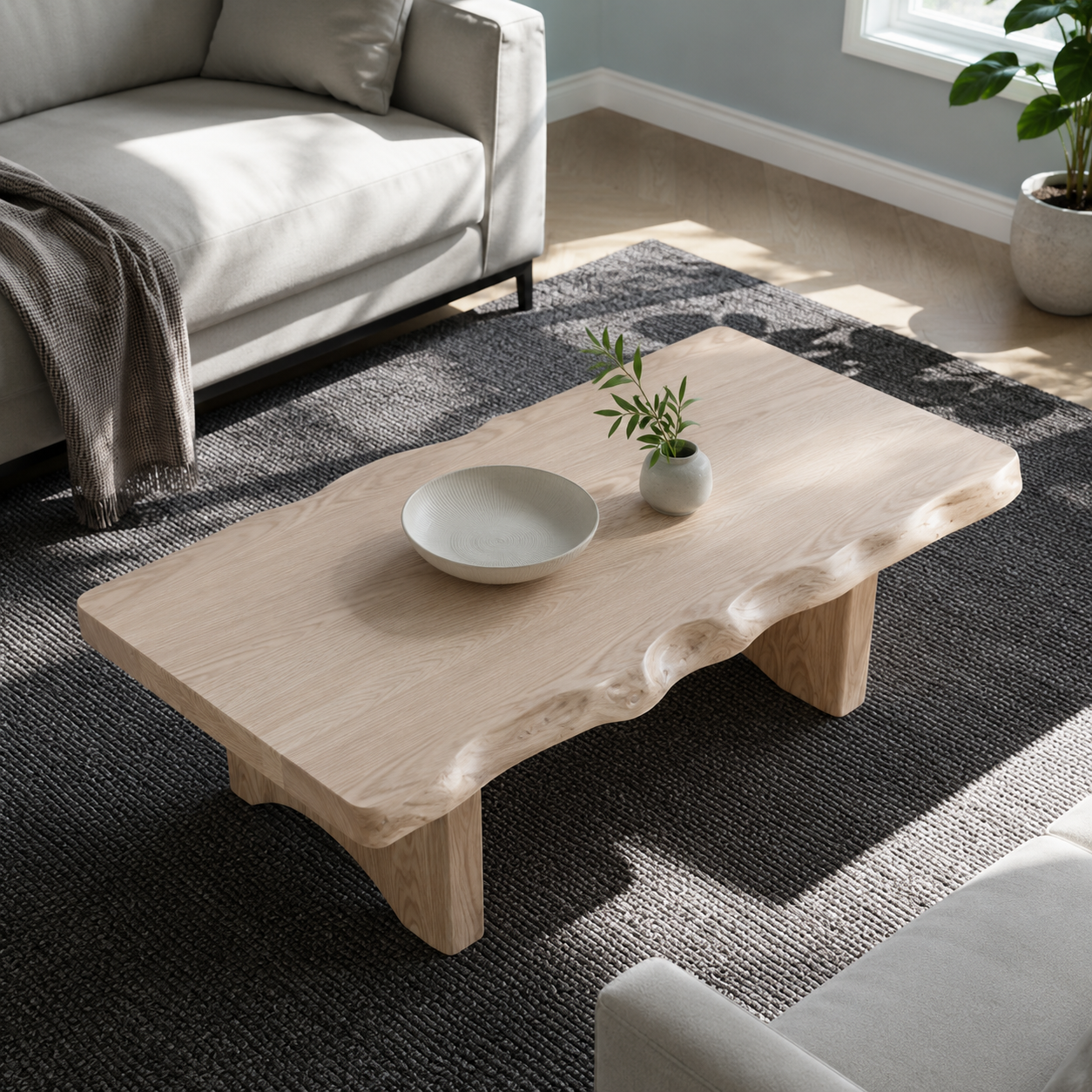 Ondule Slab Live Edge Solid Wood Coffee Table For Living Room