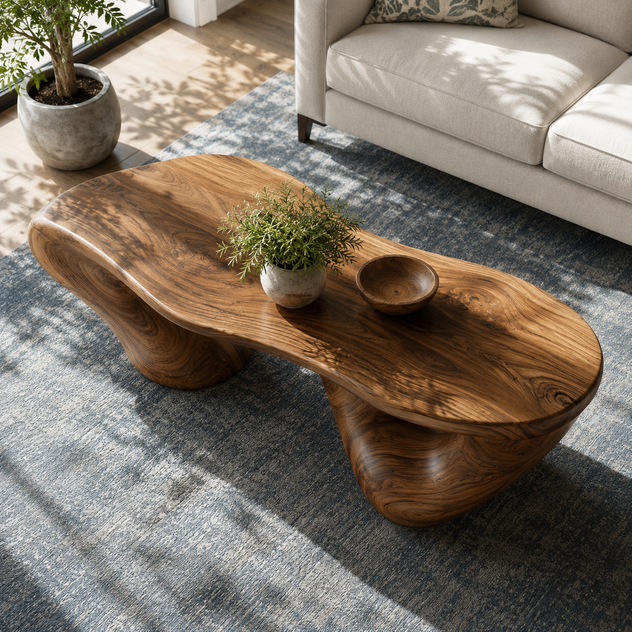 Kelvington Fluid Base Solid Wood Coffee Table For Living Room