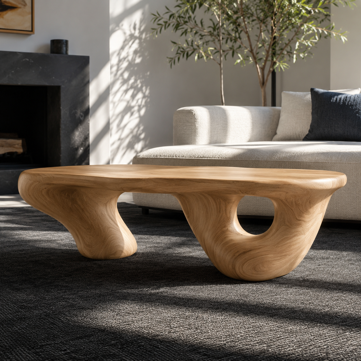 Kelvington Fluid Base Solid Wood Coffee Table For Living Room
