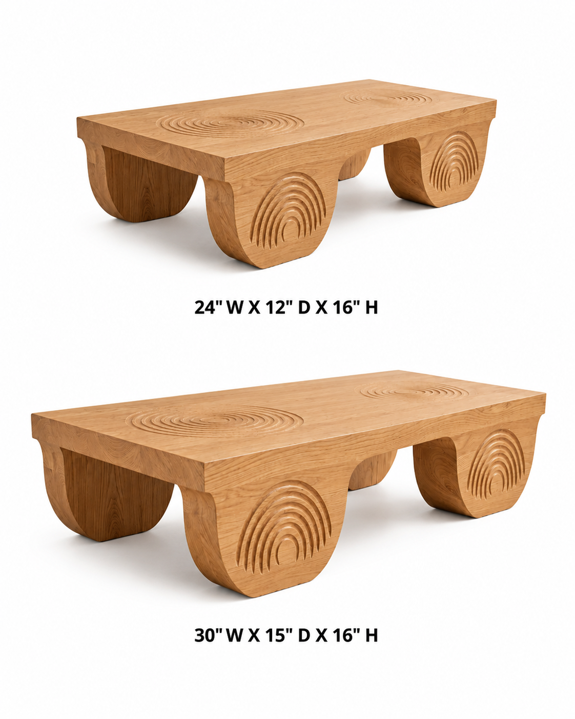 Vallis Rippled Relief Solid Wood Coffee Table For Living Room