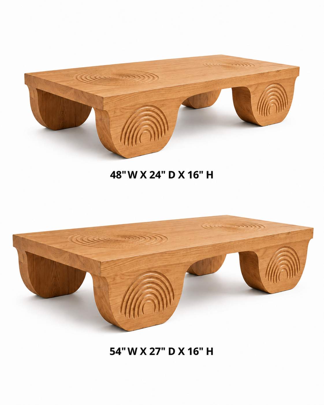 Vallis Rippled Relief Solid Wood Coffee Table For Living Room