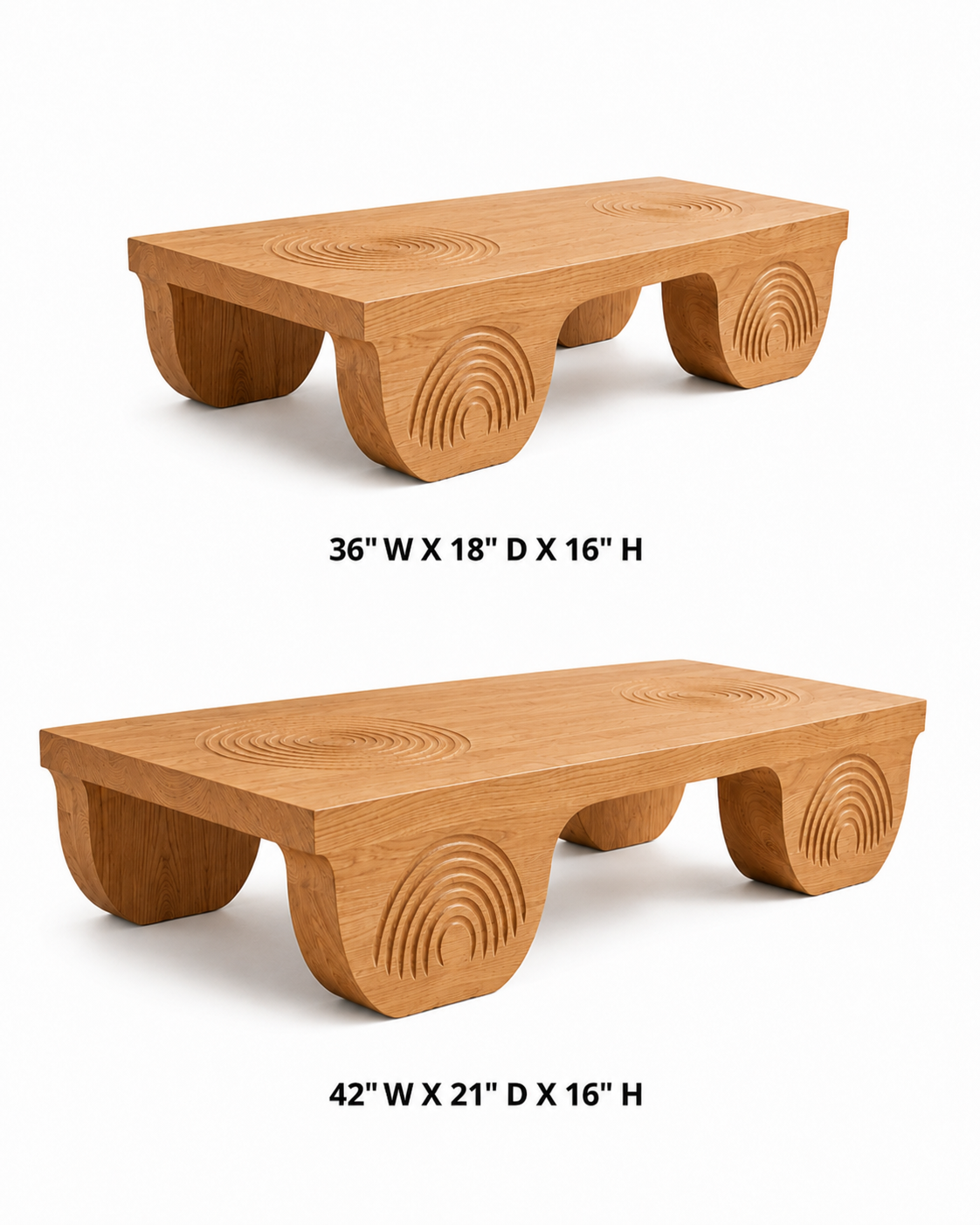 Vallis Rippled Relief Solid Wood Coffee Table For Living Room