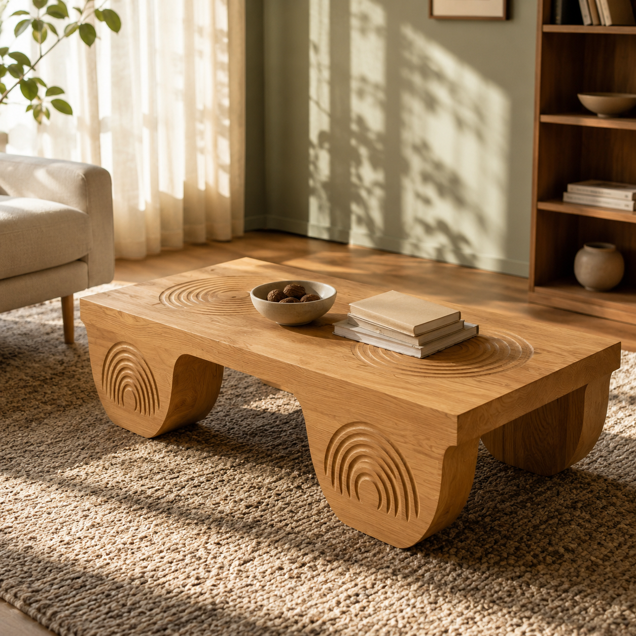 Vallis Rippled Relief Solid Wood Coffee Table For Living Room