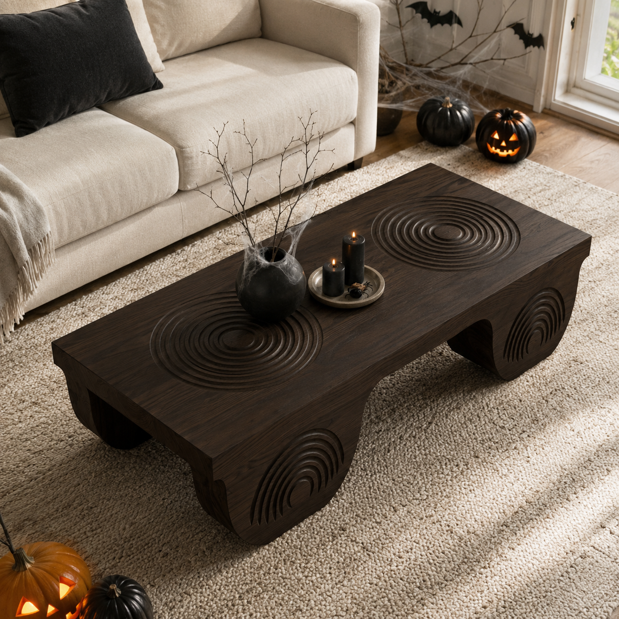 Vallis Rippled Relief Solid Wood Coffee Table For Living Room