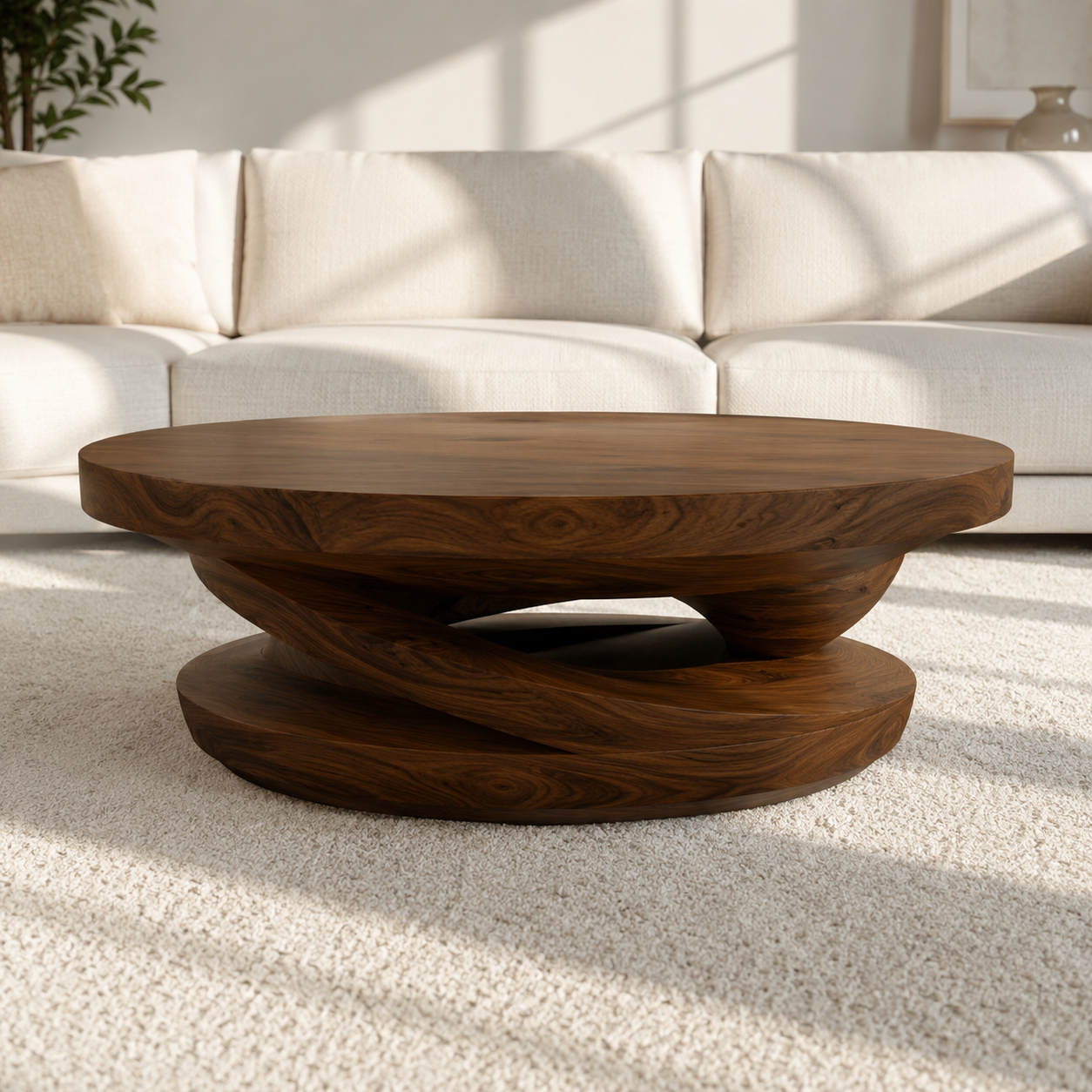 Volute Sculptural Solid Wood Coffee Table For Living Room