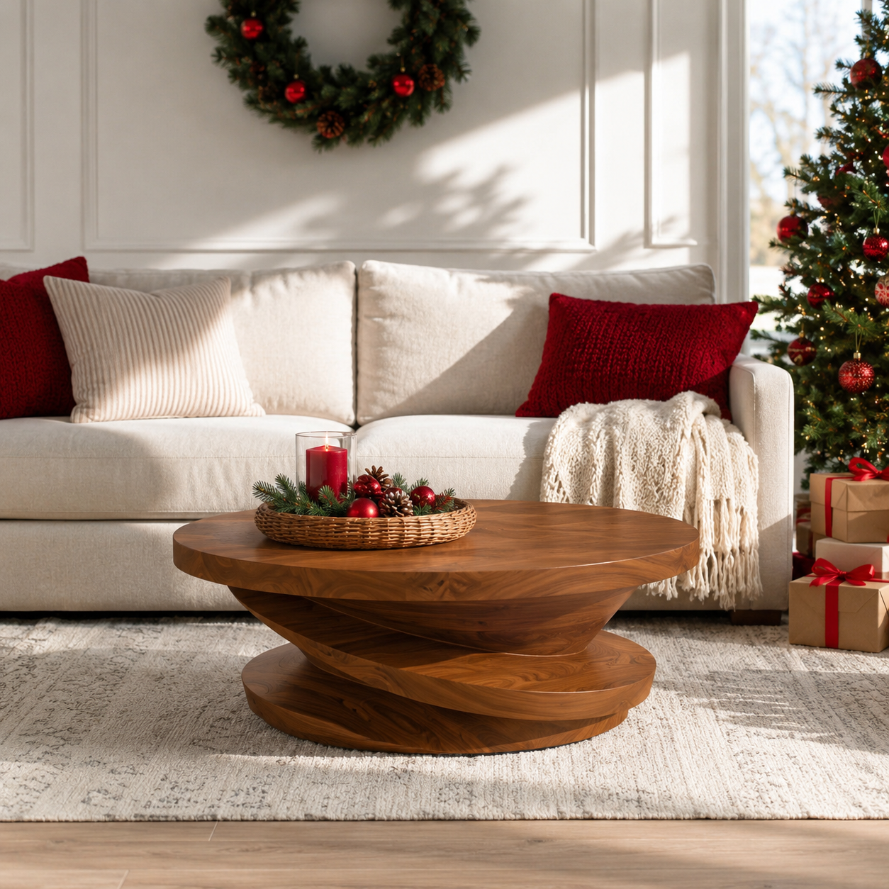 Volute Sculptural Solid Wood Coffee Table For Living Room