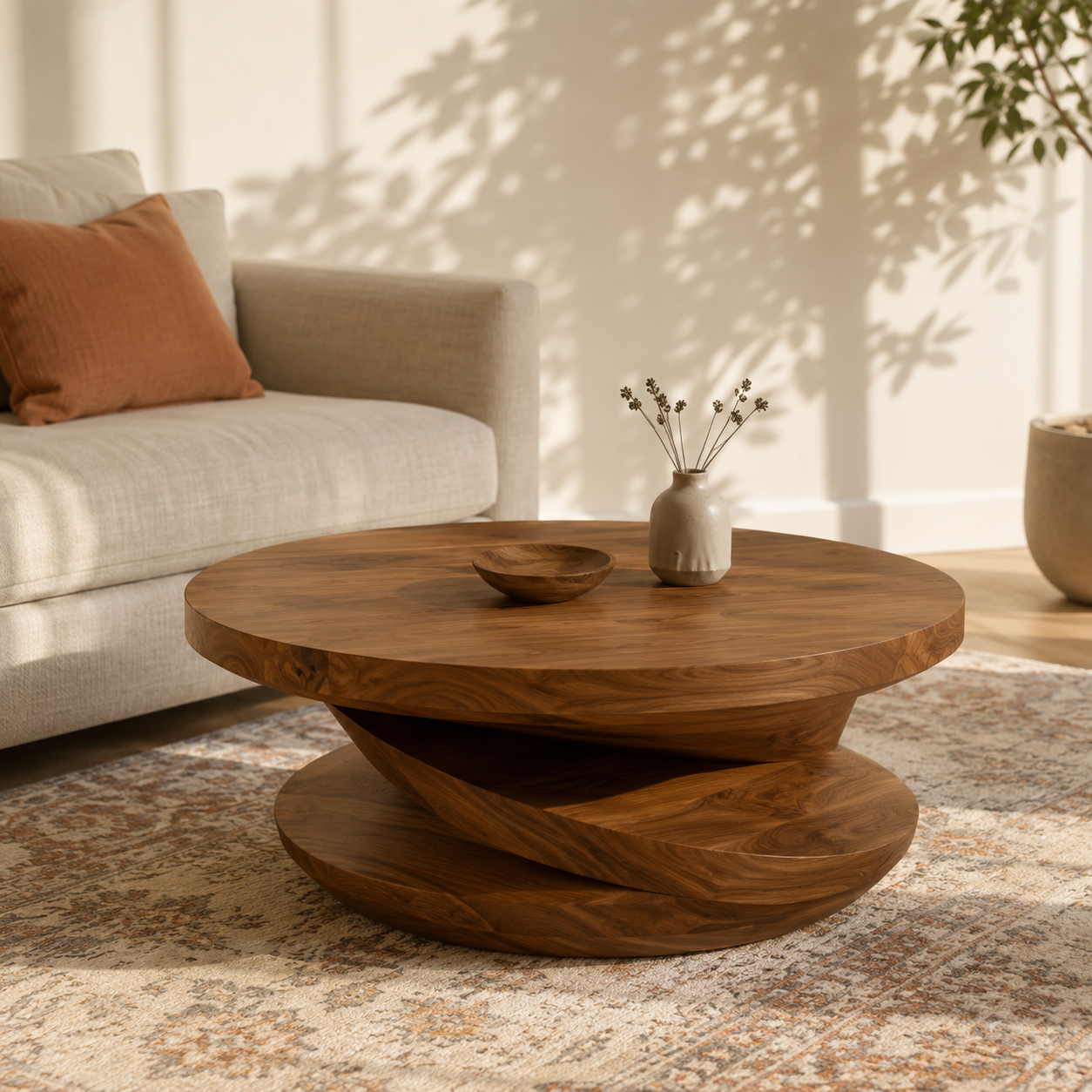 Volute Sculptural Solid Wood Coffee Table For Living Room
