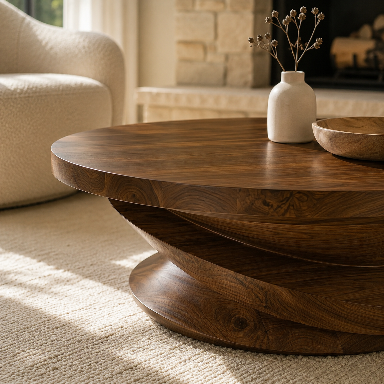 Volute Sculptural Solid Wood Coffee Table For Living Room