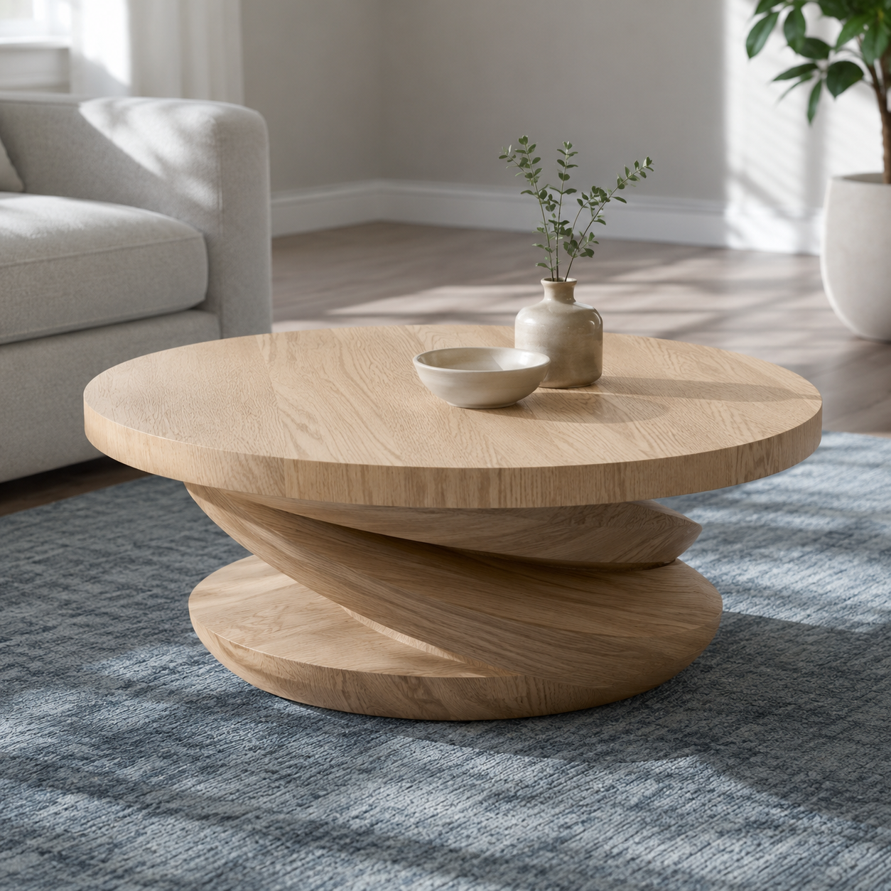 Volute Sculptural Solid Wood Coffee Table For Living Room