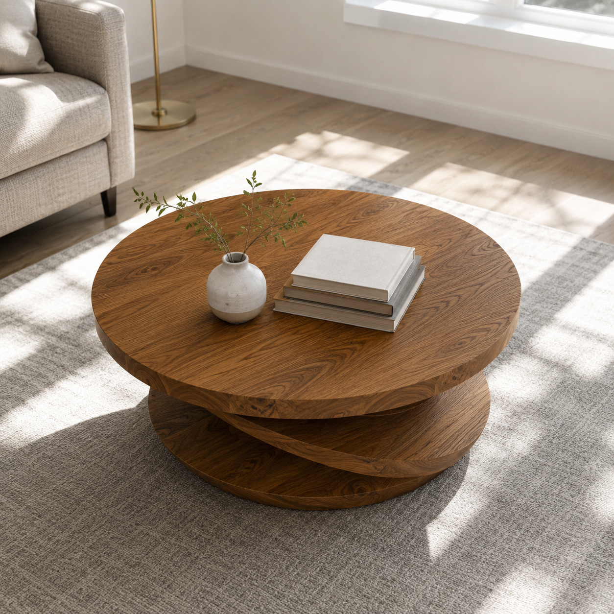 Volute Sculptural Solid Wood Coffee Table For Living Room