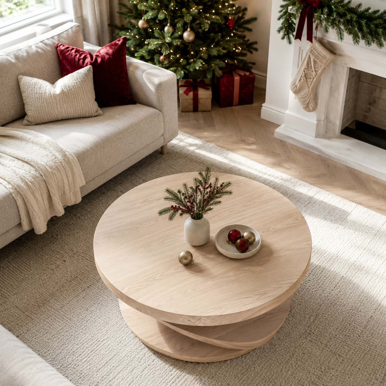 Volute Sculptural Solid Wood Coffee Table For Living Room