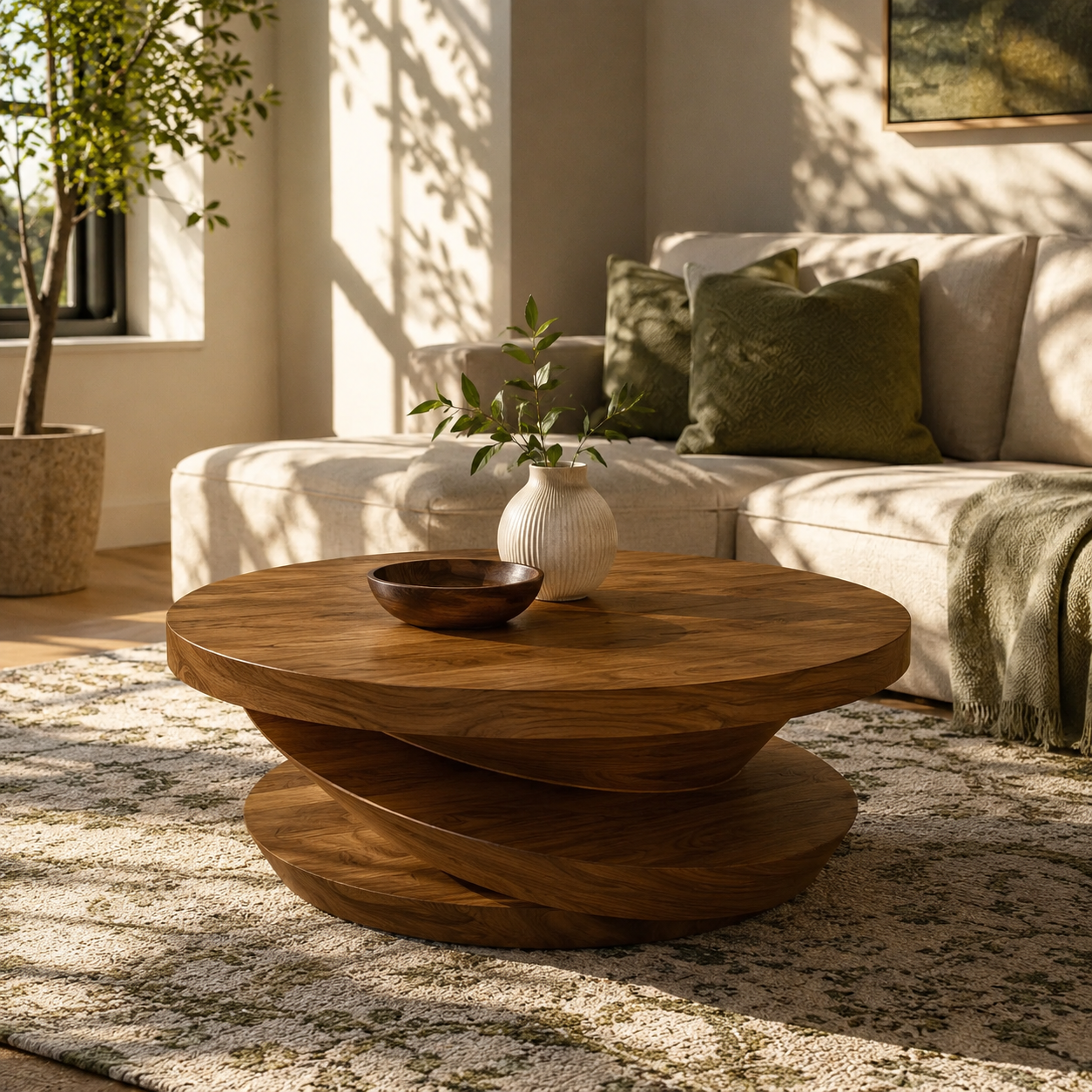 Volute Sculptural Solid Wood Coffee Table For Living Room