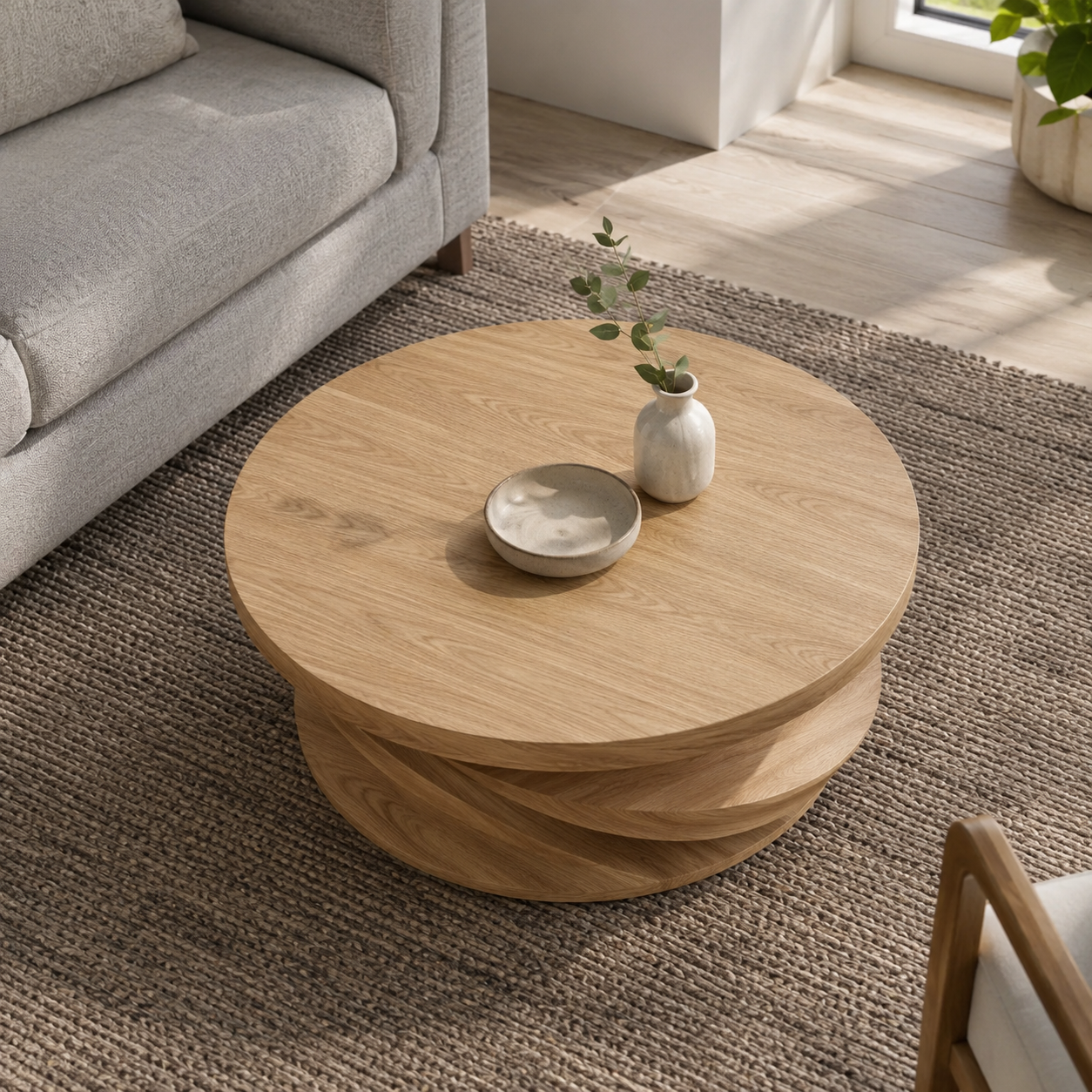 Volute Sculptural Solid Wood Coffee Table For Living Room