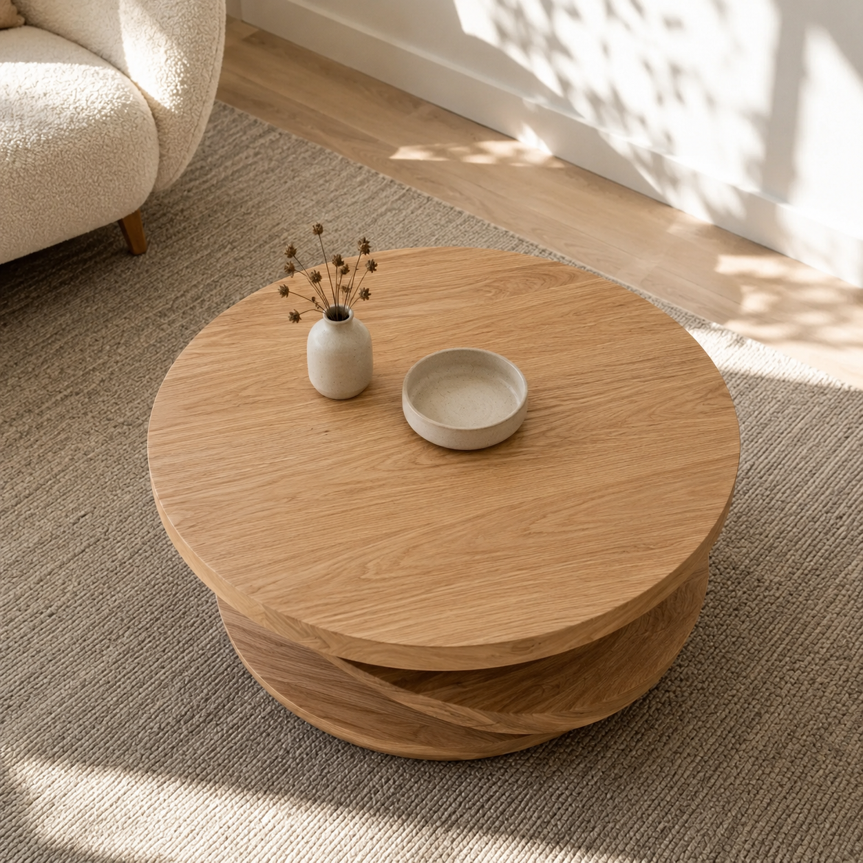 Volute Sculptural Solid Wood Coffee Table For Living Room