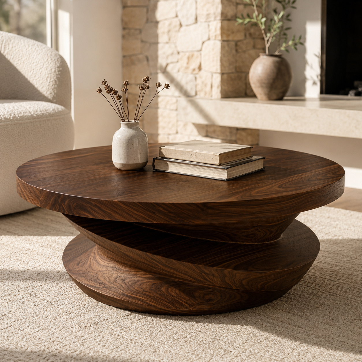 Volute Sculptural Solid Wood Coffee Table For Living Room