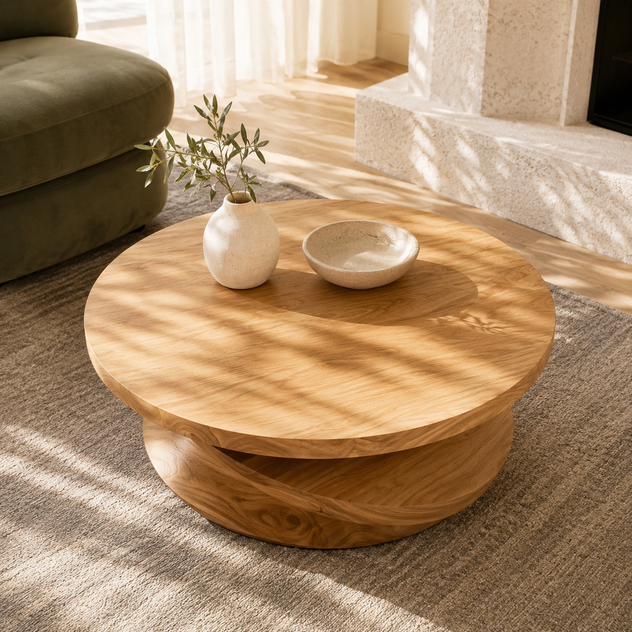 Volute Sculptural Solid Wood Coffee Table For Living Room