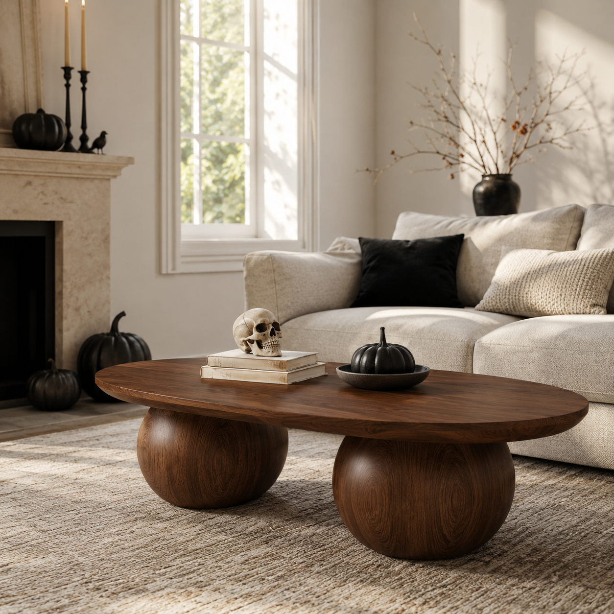 Bolla Twin Sphere Solid Wood Coffee Table For Living Room