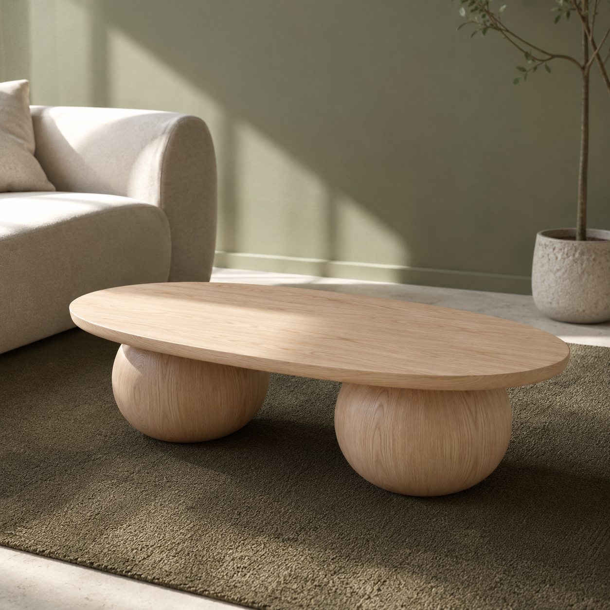 Bolla Twin Sphere Solid Wood Coffee Table For Living Room